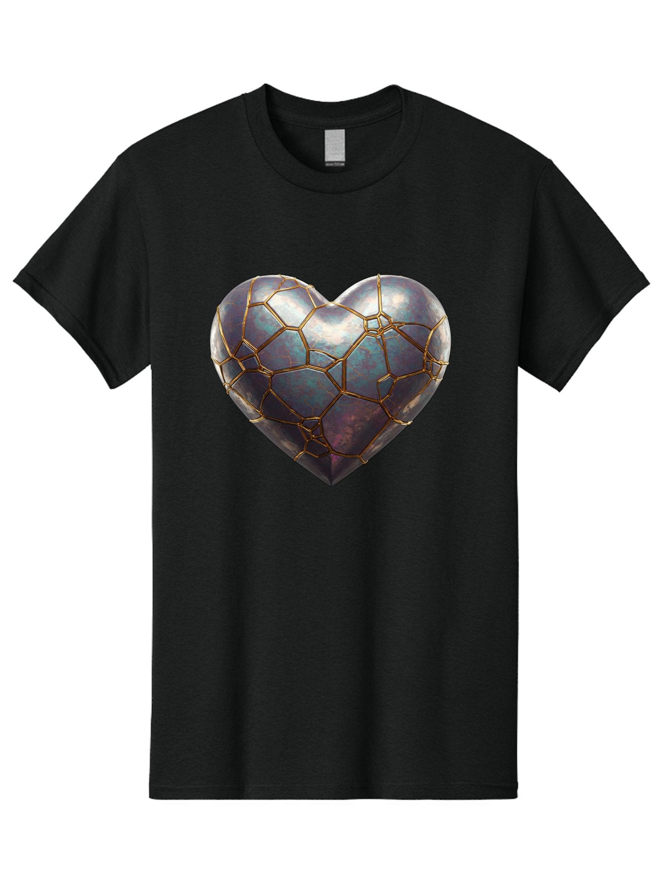Kintsugi-Heart-3 Men'S Graphic Tee, 100% Cotton, Comfortable Casual Summer Wear, Machine Washable, Kintsugi Art, Broken Heart, Repaired Love, Metallic Heart, Golden Cracks, Fragile Beauty, Symbolic Art, Emotional Healing, Unique Design, Bae058 3