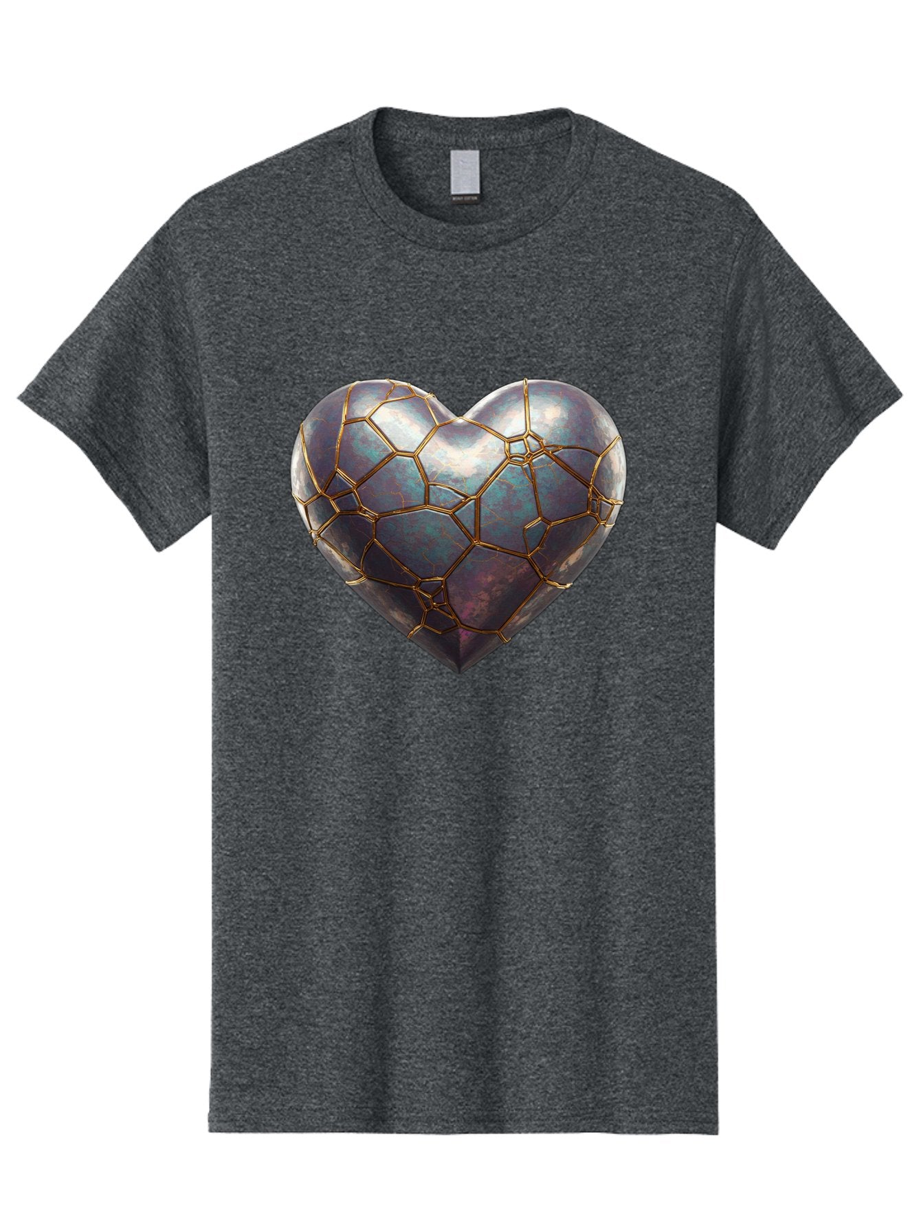 Kintsugi-Heart-3 Men'S Graphic Tee, 100% Cotton, Comfortable Casual Summer Wear, Machine Washable, Kintsugi Art, Broken Heart, Repaired Love, Metallic Heart, Golden Cracks, Fragile Beauty, Symbolic Art, Emotional Healing, Unique Design, Bae058 7