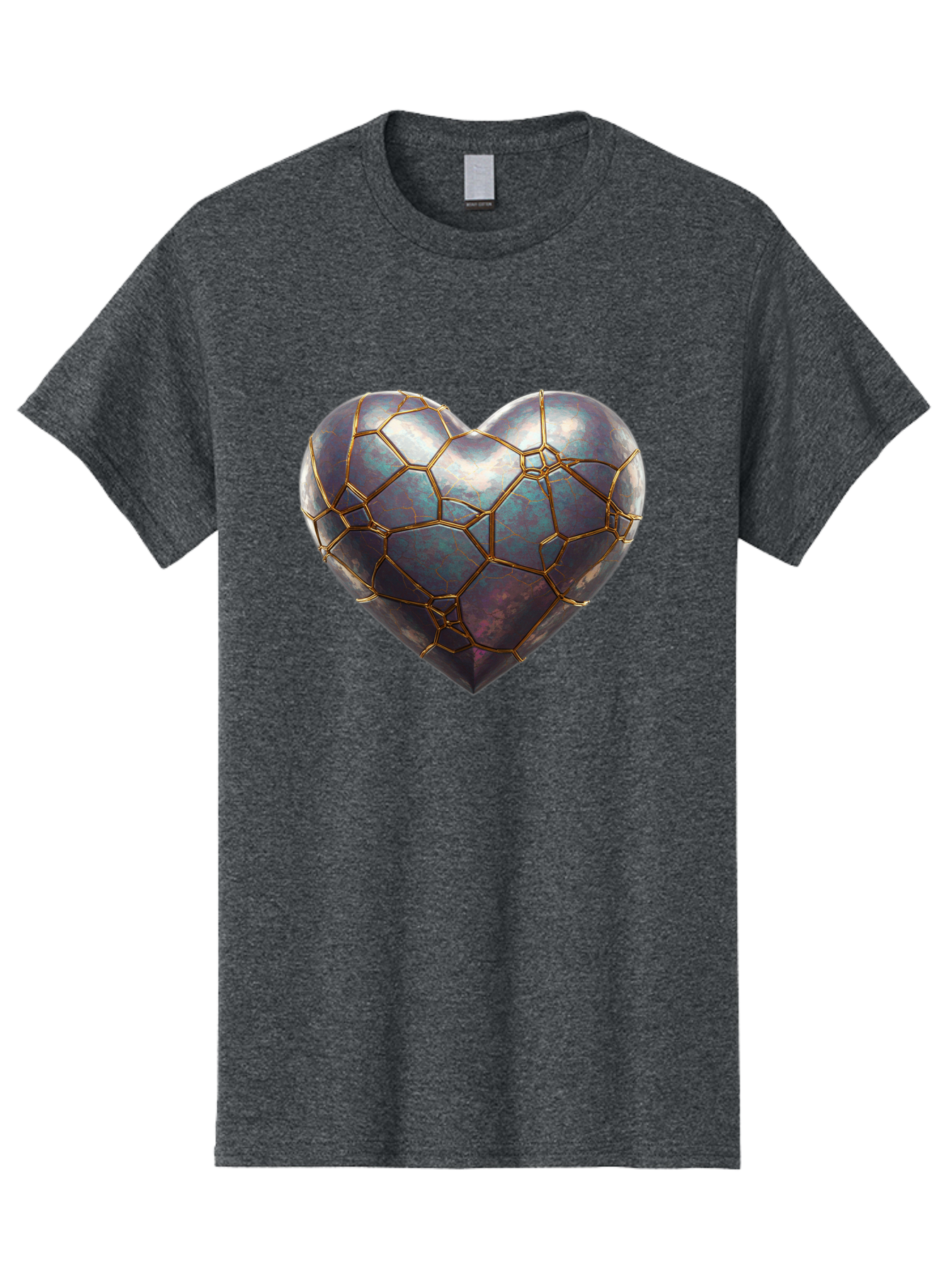 Kintsugi-Heart-3 Men'S Graphic Tee, 100% Cotton, Comfortable Casual Summer Wear, Machine Washable, Kintsugi Art, Broken Heart, Repaired Love, Metallic Heart, Golden Cracks, Fragile Beauty, Symbolic Art, Emotional Healing, Unique Design, Bae058 13