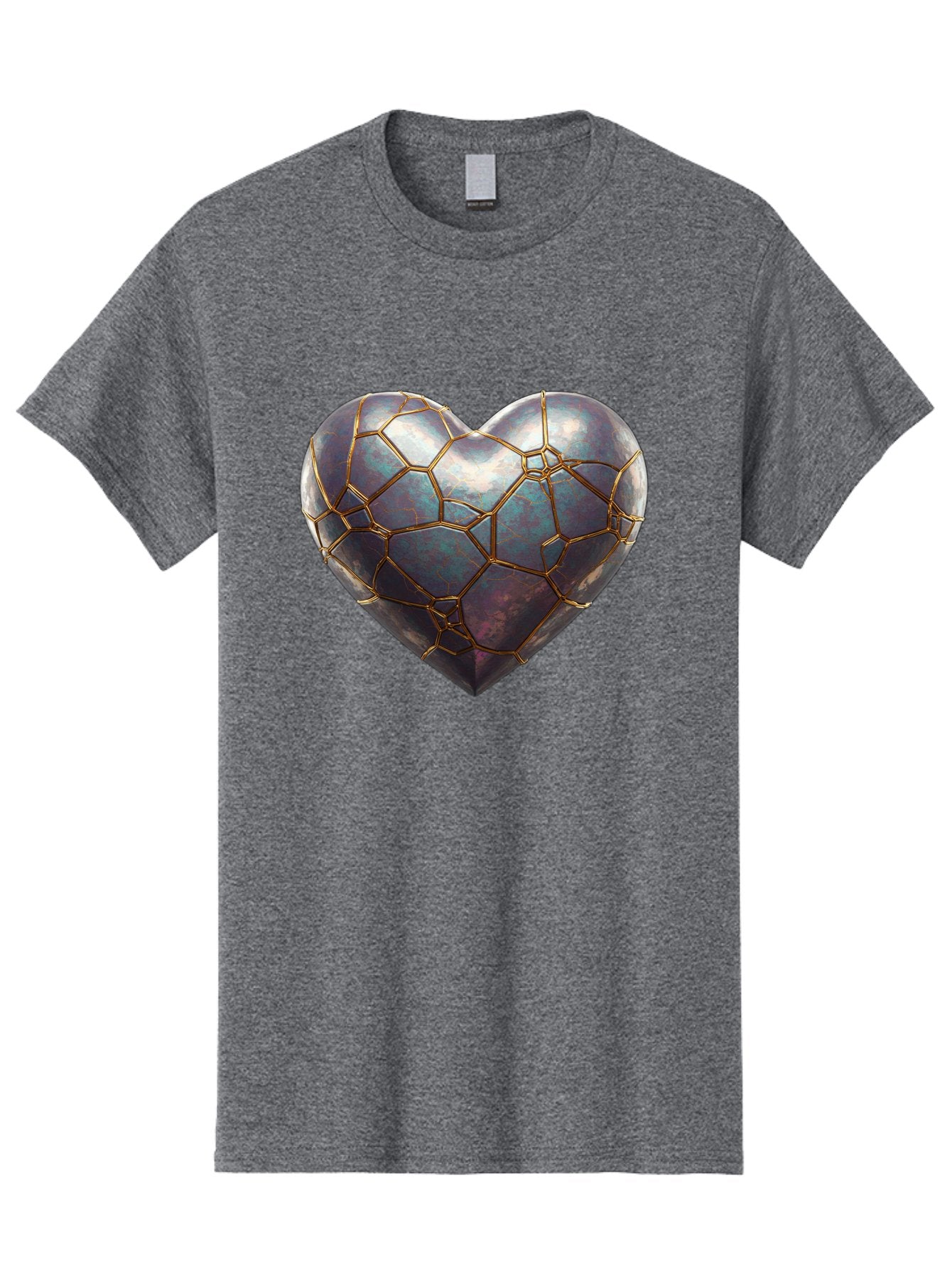 Kintsugi-Heart-3 Men'S Graphic Tee, 100% Cotton, Comfortable Casual Summer Wear, Machine Washable, Kintsugi Art, Broken Heart, Repaired Love, Metallic Heart, Golden Cracks, Fragile Beauty, Symbolic Art, Emotional Healing, Unique Design, Bae058