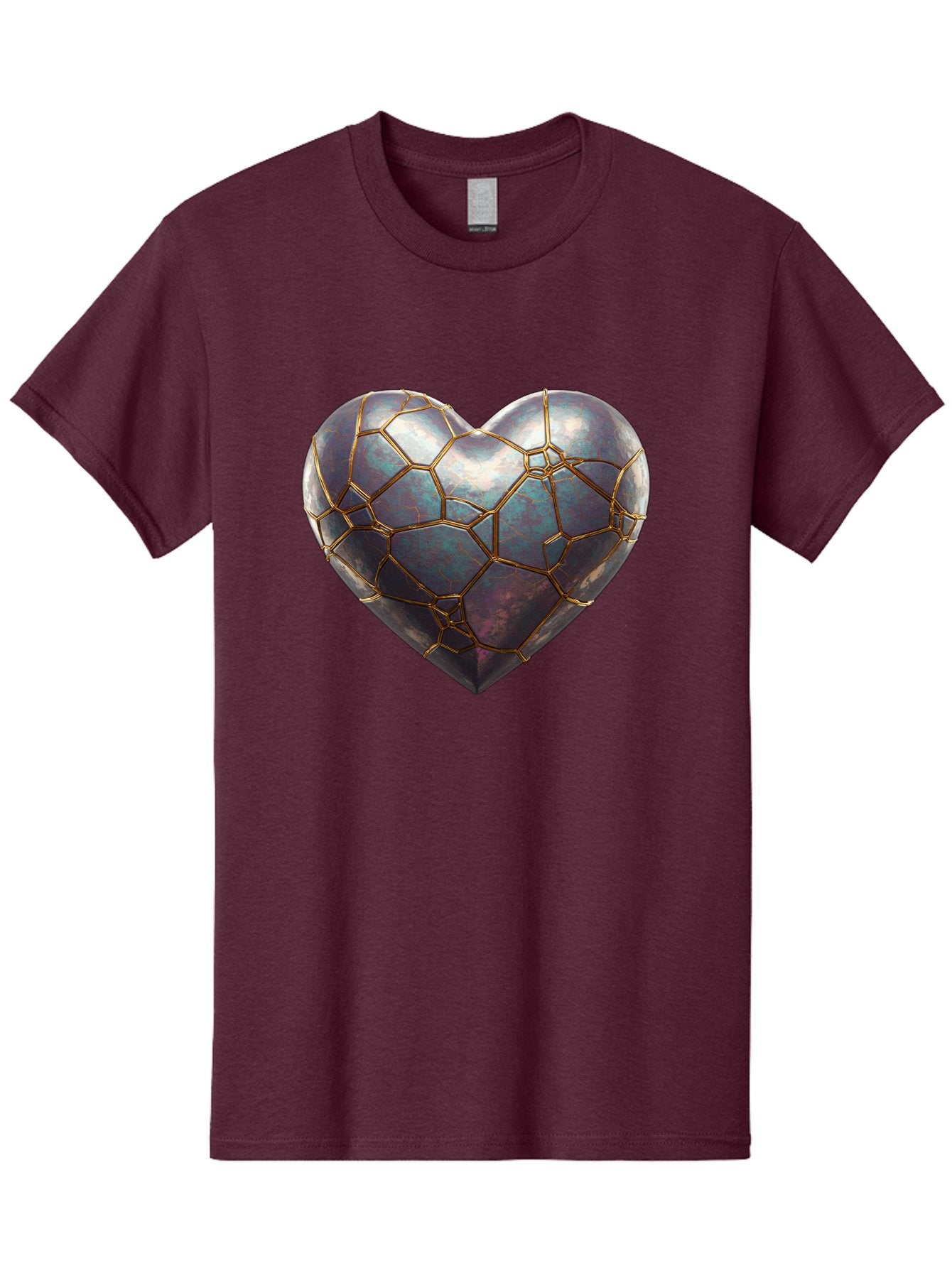 Kintsugi-Heart-3 Men'S Graphic Tee, 100% Cotton, Comfortable Casual Summer Wear, Machine Washable, Kintsugi Art, Broken Heart, Repaired Love, Metallic Heart, Golden Cracks, Fragile Beauty, Symbolic Art, Emotional Healing, Unique Design, Bae058 9