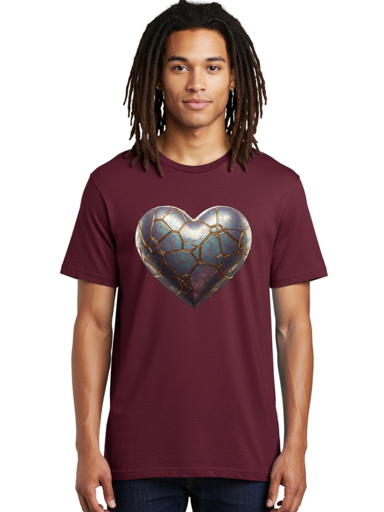 Kintsugi-Heart-3 Men'S Graphic Tee, 100% Cotton, Comfortable Casual Summer Wear, Machine Washable, Kintsugi Art, Broken Heart, Repaired Love, Metallic Heart, Golden Cracks, Fragile Beauty, Symbolic Art, Emotional Healing, Unique Design, Bae058 26