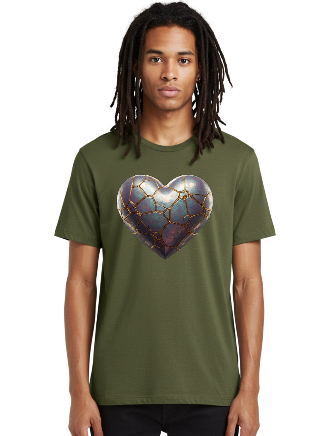 Kintsugi-Heart-3 Men'S Graphic Tee, 100% Cotton, Comfortable Casual Summer Wear, Machine Washable, Kintsugi Art, Broken Heart, Repaired Love, Metallic Heart, Golden Cracks, Fragile Beauty, Symbolic Art, Emotional Healing, Unique Design, Bae058 24