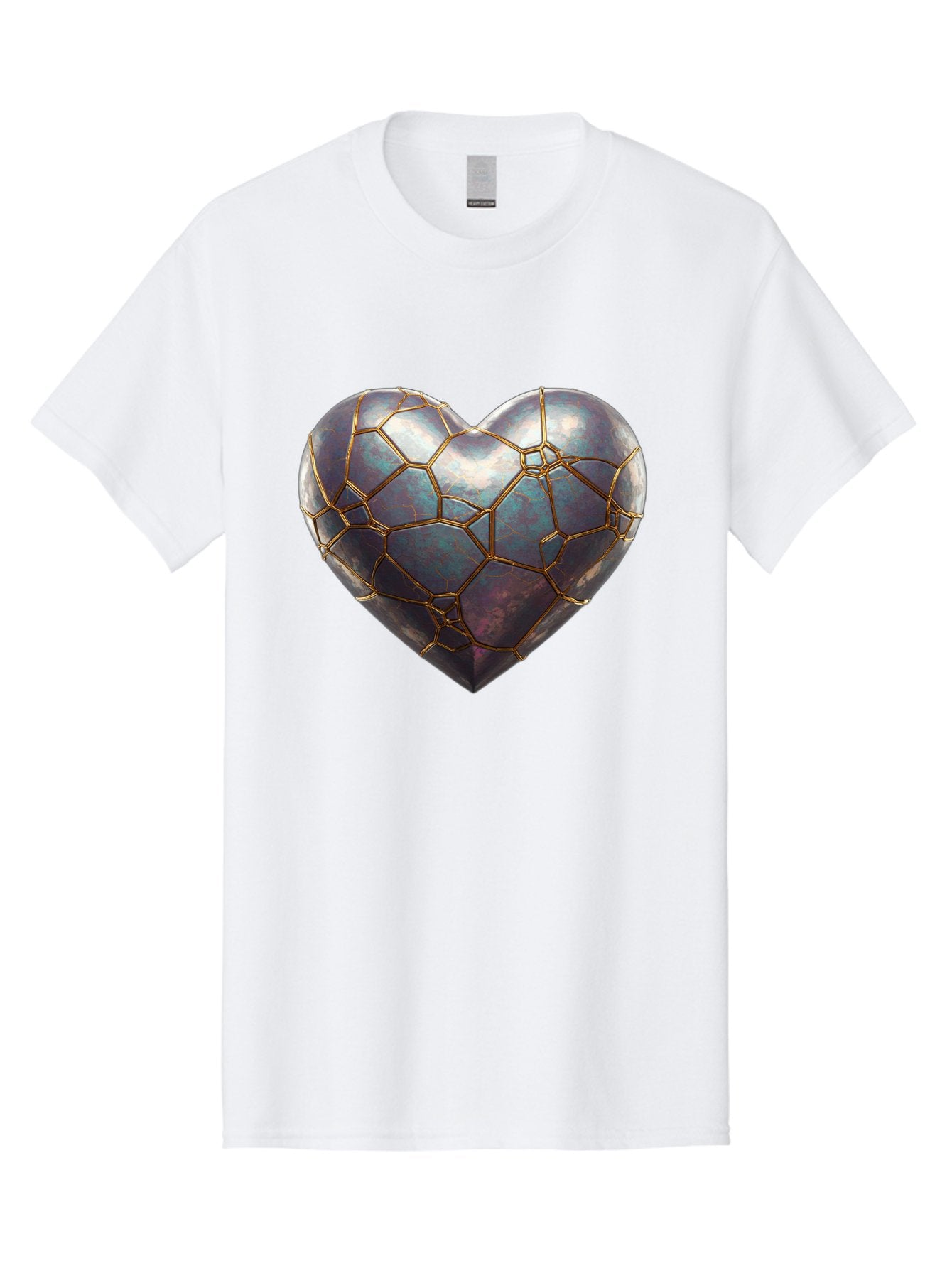 Kintsugi-Heart-3 Men'S Graphic Tee, 100% Cotton, Comfortable Casual Summer Wear, Machine Washable, Kintsugi Art, Broken Heart, Repaired Love, Metallic Heart, Golden Cracks, Fragile Beauty, Symbolic Art, Emotional Healing, Unique Design, Bae058 12