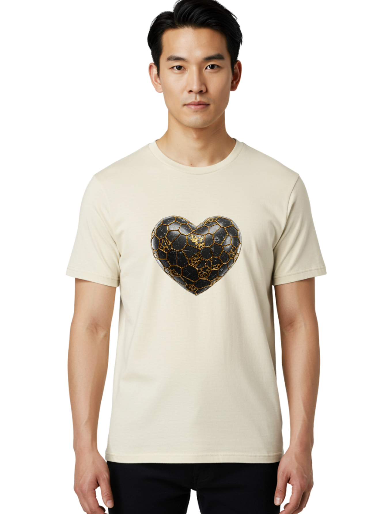 Kintsugi-Heart-4 Men'S Graphic Tee, 100% Cotton, Comfortable Casual Summer Wear, Machine Washable, Kintsugi Heart, Broken Heart, Golden Repair, Black Ceramic, Mended Love, Imperfect Beauty, Artisanal Craftsmanship, Unique Design, Bae059 30
