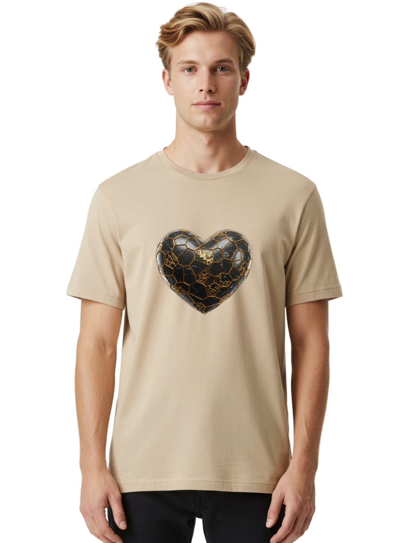 Kintsugi-Heart-4 Men'S Graphic Tee, 100% Cotton, Comfortable Casual Summer Wear, Machine Washable, Kintsugi Heart, Broken Heart, Golden Repair, Black Ceramic, Mended Love, Imperfect Beauty, Artisanal Craftsmanship, Unique Design, Bae059 22