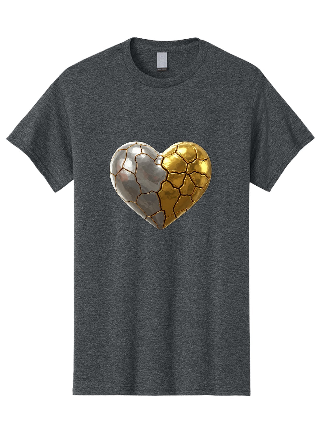 Kintsugi-Heart-5 Men'S Graphic Tee, 100% Cotton, Comfortable Casual Summer Wear, Machine Washable, Heart Shape, Metal Surface, Cracked Texture, Silver And Gold Elements, Kintsugi Effect, Love Symbol, Metallic Design, Broken Heart, Bae060 4