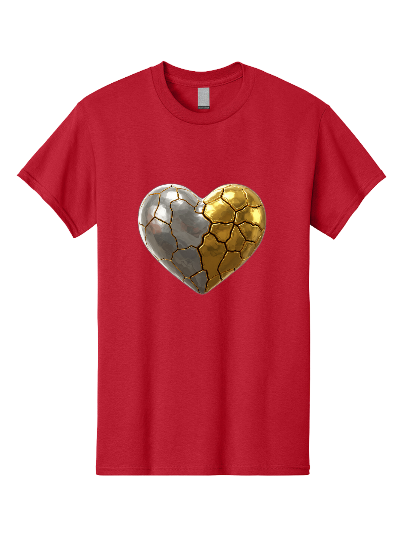Kintsugi-Heart-5 Men'S Graphic Tee, 100% Cotton, Comfortable Casual Summer Wear, Machine Washable, Heart Shape, Metal Surface, Cracked Texture, Silver And Gold Elements, Kintsugi Effect, Love Symbol, Metallic Design, Broken Heart, Bae060 8