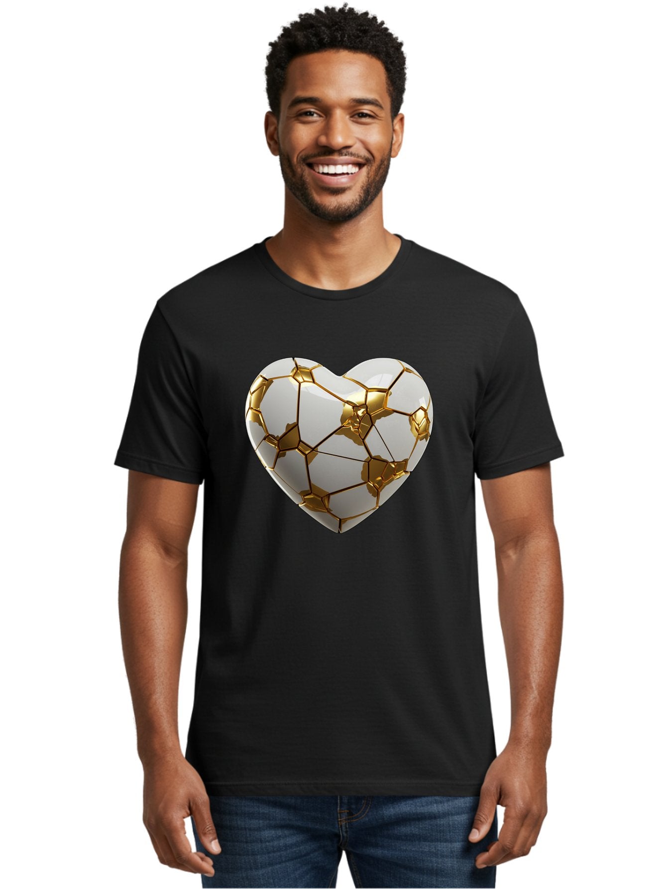 Kintsugi-Heart-6 Men'S Graphic Tee, 100% Cotton, Comfortable Casual Summer Wear, Machine Washable, Kintsugi Heart, Broken Heart, Golden Repair, Pottery Art, Fragile Beauty, Broken And Mended, Wabi-Sabi, Repair Art Bae061 28