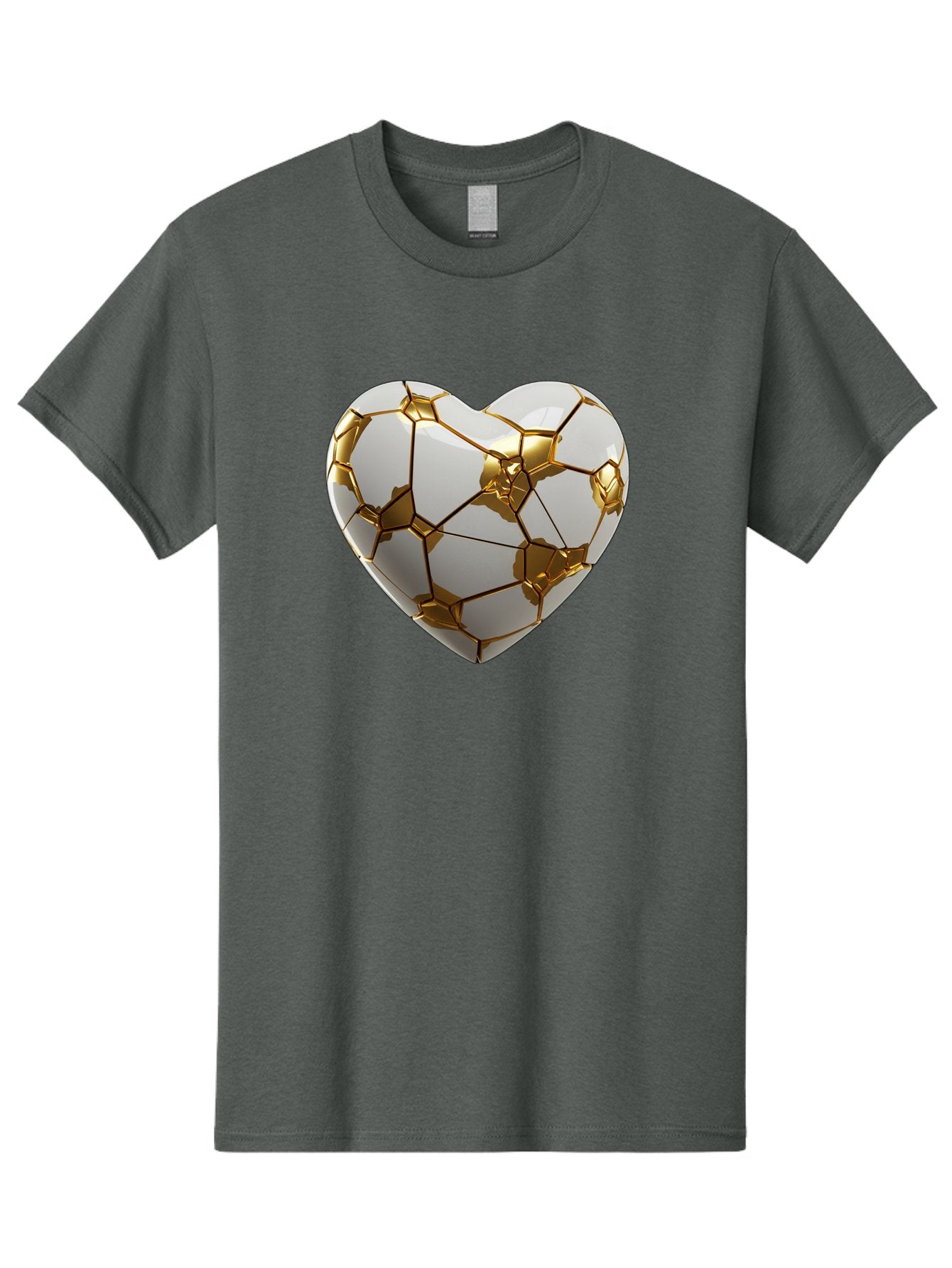 Kintsugi-Heart-6 Men'S Graphic Tee, 100% Cotton, Comfortable Casual Summer Wear, Machine Washable, Kintsugi Heart, Broken Heart, Golden Repair, Pottery Art, Fragile Beauty, Broken And Mended, Wabi-Sabi, Repair Art Bae061