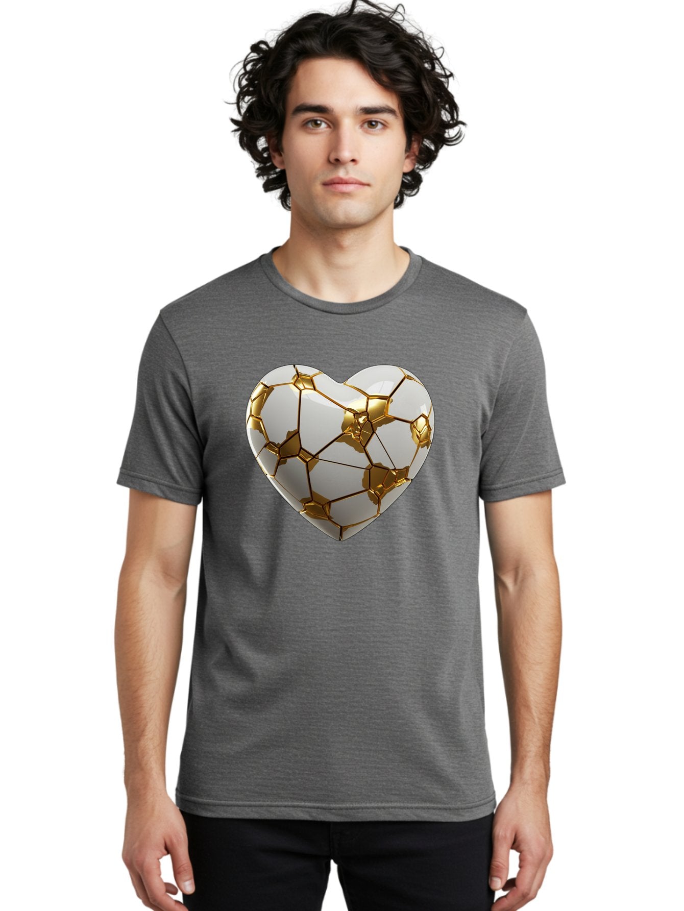 Kintsugi-Heart-6 Men'S Graphic Tee, 100% Cotton, Comfortable Casual Summer Wear, Machine Washable, Kintsugi Heart, Broken Heart, Golden Repair, Pottery Art, Fragile Beauty, Broken And Mended, Wabi-Sabi, Repair Art Bae061 26