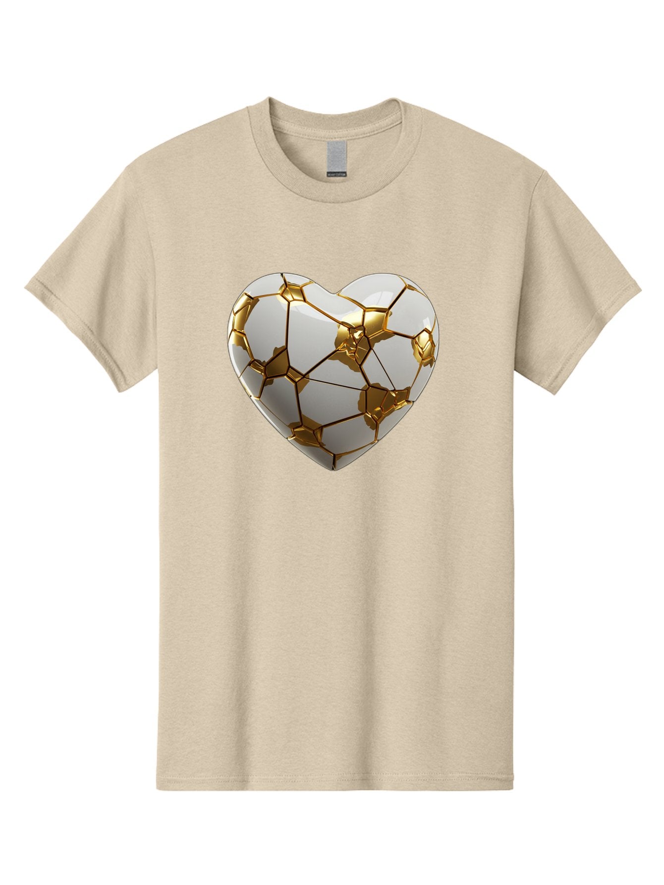 Kintsugi-Heart-6 Men'S Graphic Tee, 100% Cotton, Comfortable Casual Summer Wear, Machine Washable, Kintsugi Heart, Broken Heart, Golden Repair, Pottery Art, Fragile Beauty, Broken And Mended, Wabi-Sabi, Repair Art Bae061 3