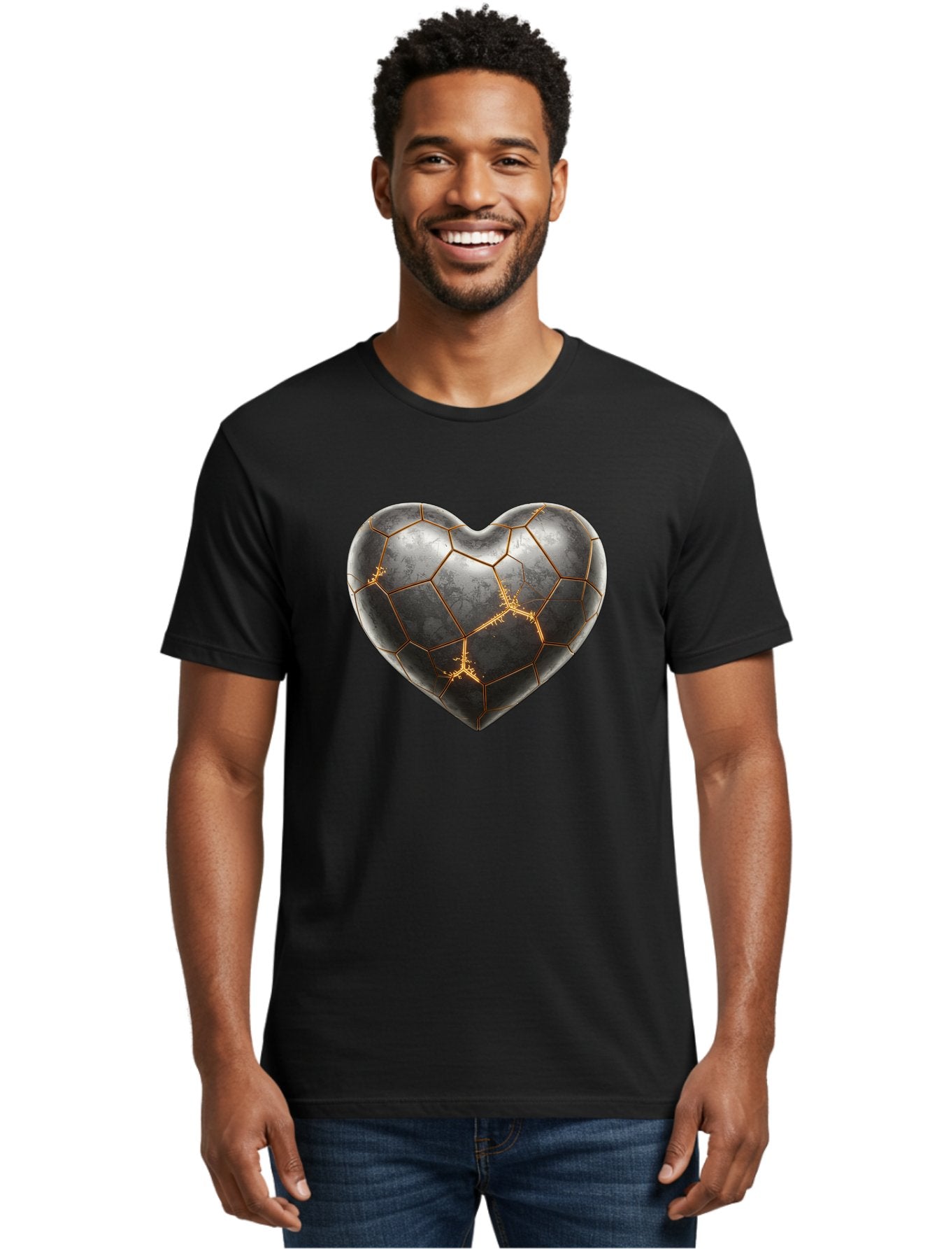 Kintsugi-Heart-7 Men'S Graphic Tee, 100% Cotton, Comfortable Casual Summer Wear, Machine Washable, Heart Shape, Kintsugi Repair, Gold Cracks, Broken Heart, Metal Texture, Abstract Art, Unique Design, Symbolic Representation, Emotional Healing Bae062 28