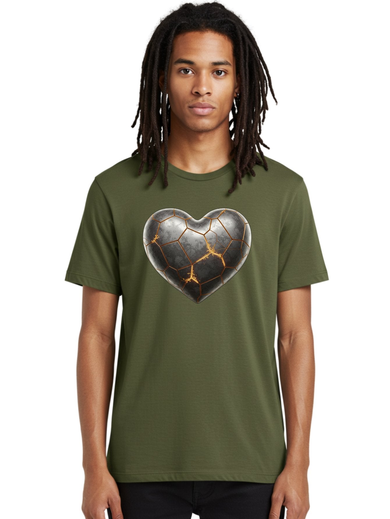 Kintsugi-Heart-7 Men'S Graphic Tee, 100% Cotton, Comfortable Casual Summer Wear, Machine Washable, Heart Shape, Kintsugi Repair, Gold Cracks, Broken Heart, Metal Texture, Abstract Art, Unique Design, Symbolic Representation, Emotional Healing Bae062 21