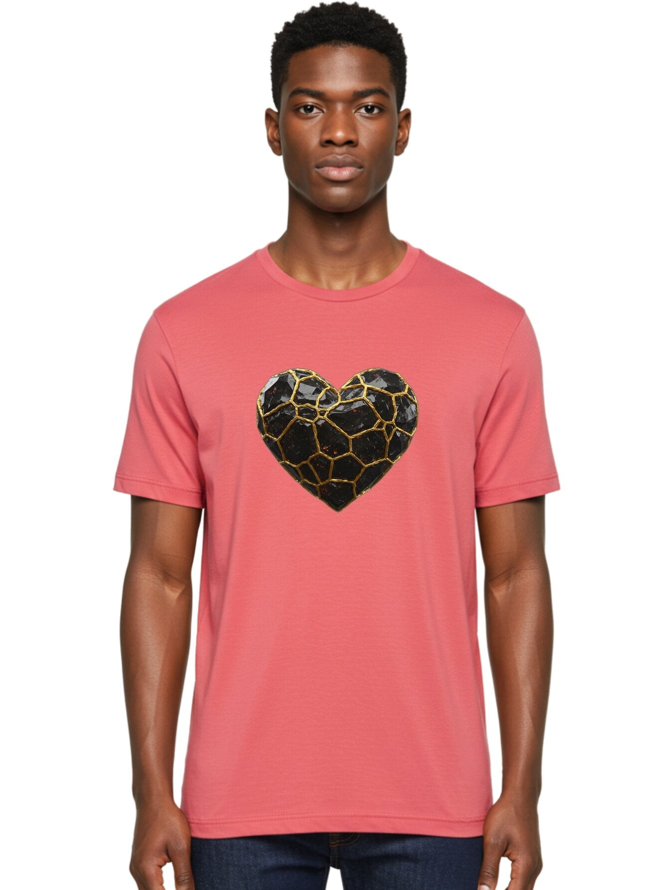 Kintsugi-Heart-8 Men'S Graphic Tee, 100% Cotton, Comfortable Casual Summer Wear, Machine Washable, Kintsugi Art, Broken Heart, Gold Repair, Cracked Gemstone, Luxury Jewelry, Unique Decoration, Symbolic Heart, Repaired Heart, Precious Stone, Bae063 28
