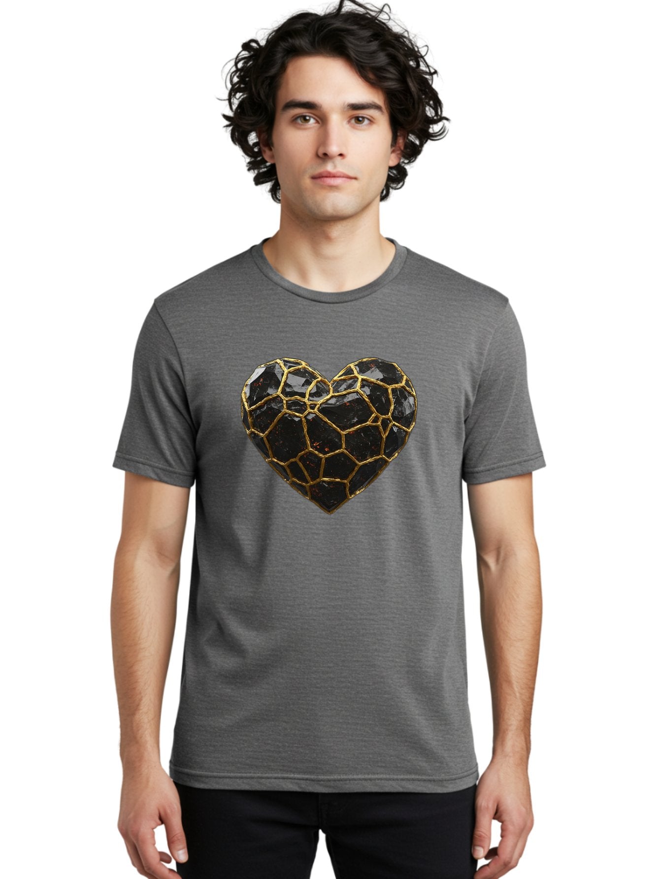 Kintsugi-Heart-8 Men'S Graphic Tee, 100% Cotton, Comfortable Casual Summer Wear, Machine Washable, Kintsugi Art, Broken Heart, Gold Repair, Cracked Gemstone, Luxury Jewelry, Unique Decoration, Symbolic Heart, Repaired Heart, Precious Stone, Bae063 18