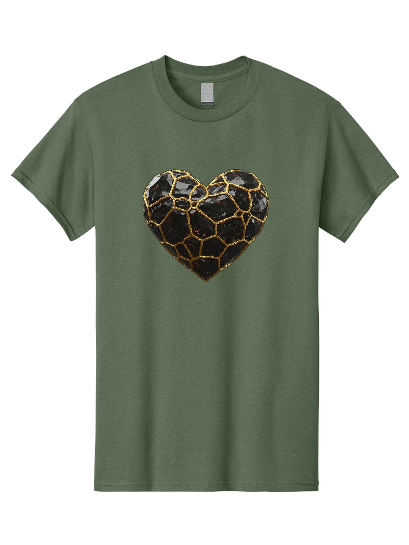 Kintsugi-Heart-8 Men'S Graphic Tee, 100% Cotton, Comfortable Casual Summer Wear, Machine Washable, Kintsugi Art, Broken Heart, Gold Repair, Cracked Gemstone, Luxury Jewelry, Unique Decoration, Symbolic Heart, Repaired Heart, Precious Stone, Bae063