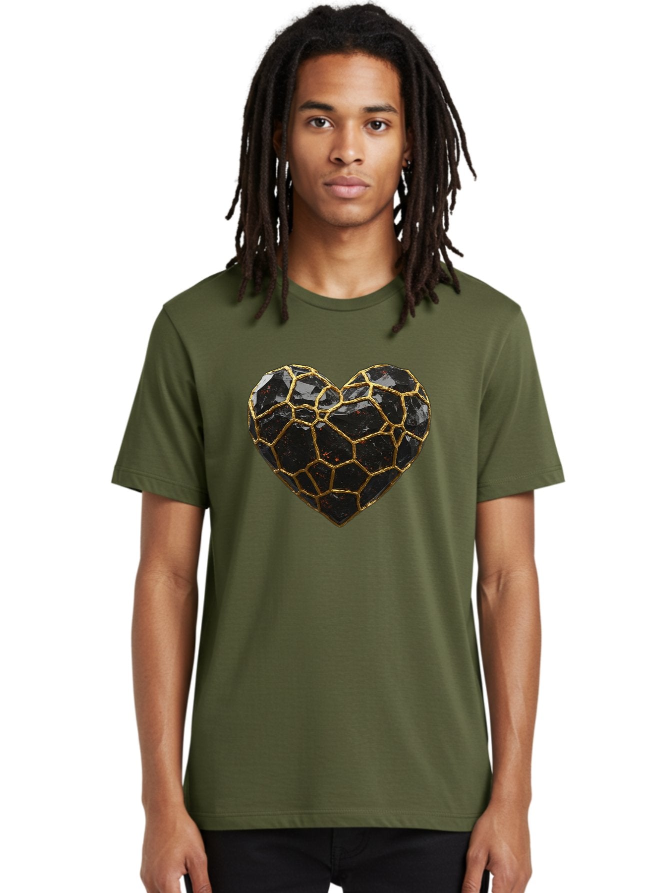 Kintsugi-Heart-8 Men'S Graphic Tee, 100% Cotton, Comfortable Casual Summer Wear, Machine Washable, Kintsugi Art, Broken Heart, Gold Repair, Cracked Gemstone, Luxury Jewelry, Unique Decoration, Symbolic Heart, Repaired Heart, Precious Stone, Bae063 19