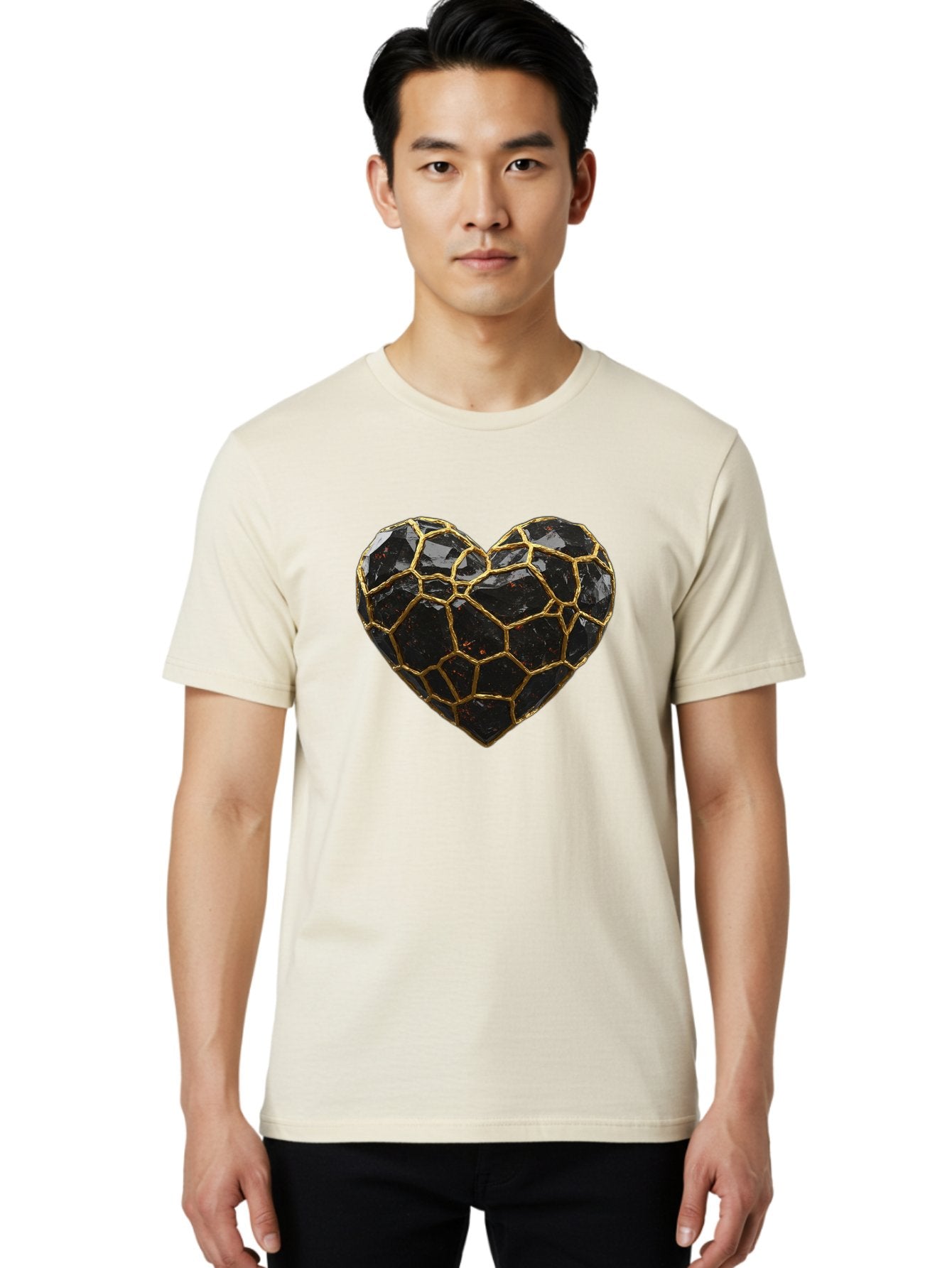 Kintsugi-Heart-8 Men'S Graphic Tee, 100% Cotton, Comfortable Casual Summer Wear, Machine Washable, Kintsugi Art, Broken Heart, Gold Repair, Cracked Gemstone, Luxury Jewelry, Unique Decoration, Symbolic Heart, Repaired Heart, Precious Stone, Bae063 27