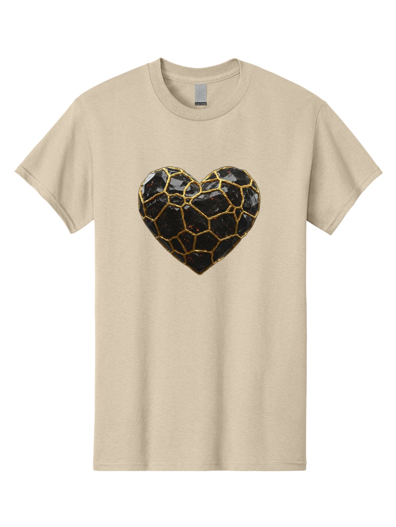 Kintsugi-Heart-8 Men'S Graphic Tee, 100% Cotton, Comfortable Casual Summer Wear, Machine Washable, Kintsugi Art, Broken Heart, Gold Repair, Cracked Gemstone, Luxury Jewelry, Unique Decoration, Symbolic Heart, Repaired Heart, Precious Stone, Bae063