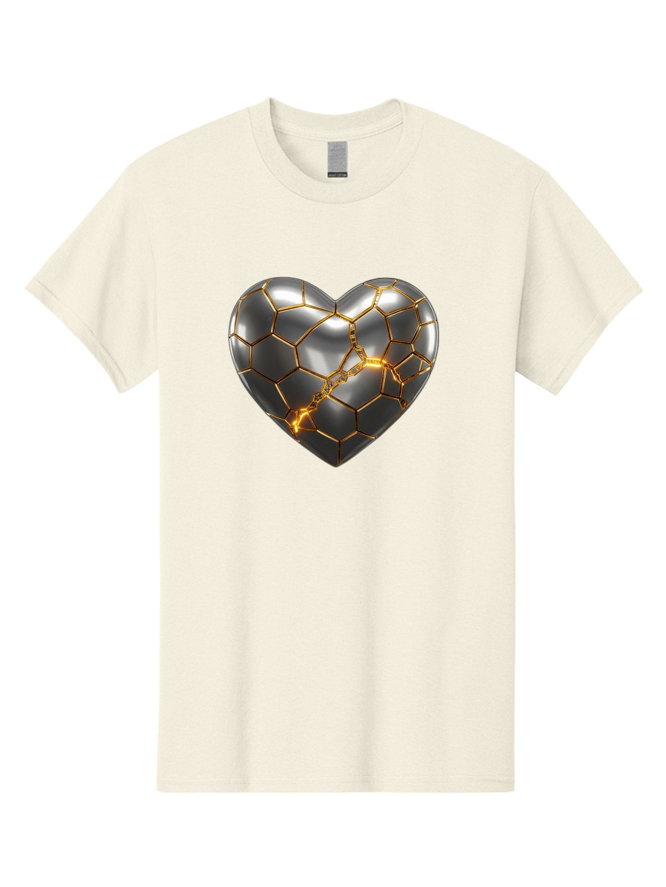 Kintsugi-Heart Men'S Graphic Tee, 100% Cotton, Comfortable Casual Summer Wear, Machine Washable, Kintsugi, Broken Heart, Repaired With Gold, Metal Heart, Shiny, Reflective, 3D Illustration, Unique Art, Creative Design, Heart Shape, Bae064 9