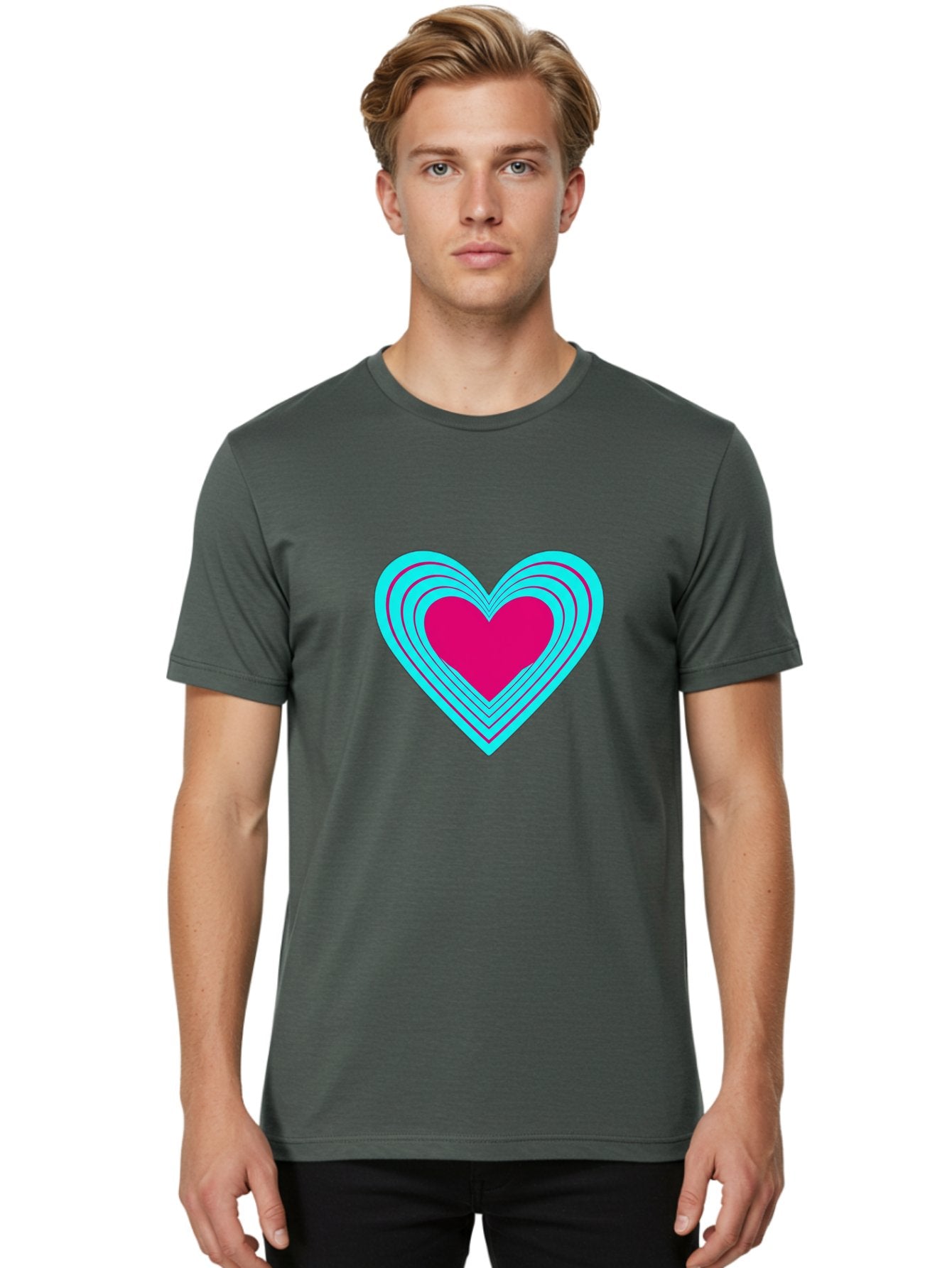 Layered-Heart Men'S Graphic Tee, 100% Cotton, Comfortable Casual Summer Wear, Machine Washable, Layered Heart, Pink And Blue Heart, Love Symbol, Valentine'S Day, Heart Shape, Digital Art, Graphic Design, Layered Effect Bae065 24