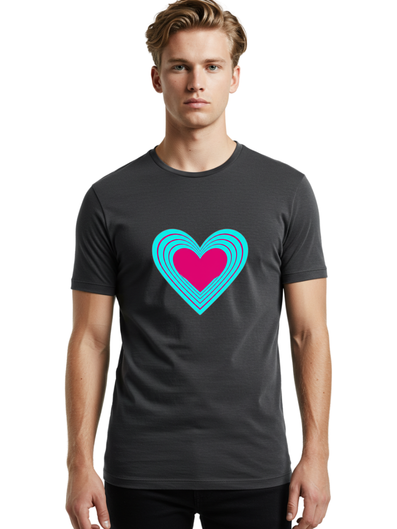 Layered-Heart Men'S Graphic Tee, 100% Cotton, Comfortable Casual Summer Wear, Machine Washable, Layered Heart, Pink And Blue Heart, Love Symbol, Valentine'S Day, Heart Shape, Digital Art, Graphic Design, Layered Effect Bae065 16