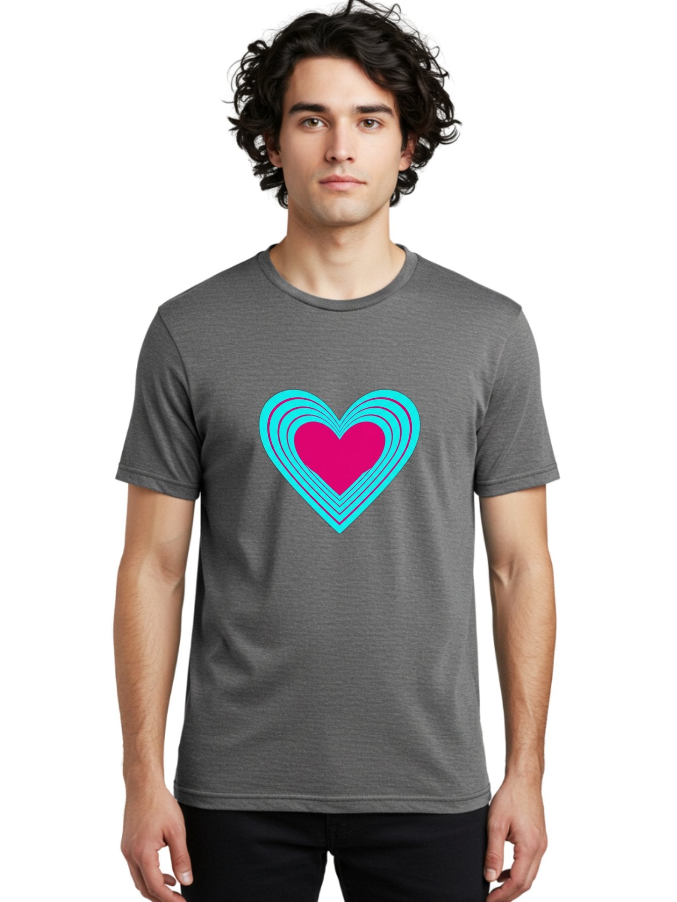 Layered-Heart Men'S Graphic Tee, 100% Cotton, Comfortable Casual Summer Wear, Machine Washable, Layered Heart, Pink And Blue Heart, Love Symbol, Valentine'S Day, Heart Shape, Digital Art, Graphic Design, Layered Effect Bae065 22