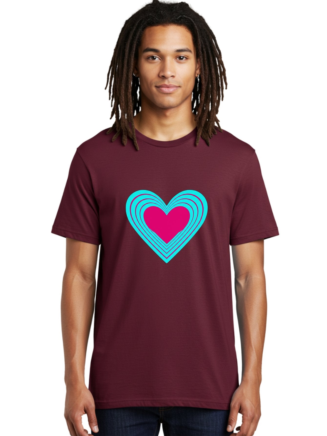 Layered-Heart Men'S Graphic Tee, 100% Cotton, Comfortable Casual Summer Wear, Machine Washable, Layered Heart, Pink And Blue Heart, Love Symbol, Valentine'S Day, Heart Shape, Digital Art, Graphic Design, Layered Effect Bae065 25