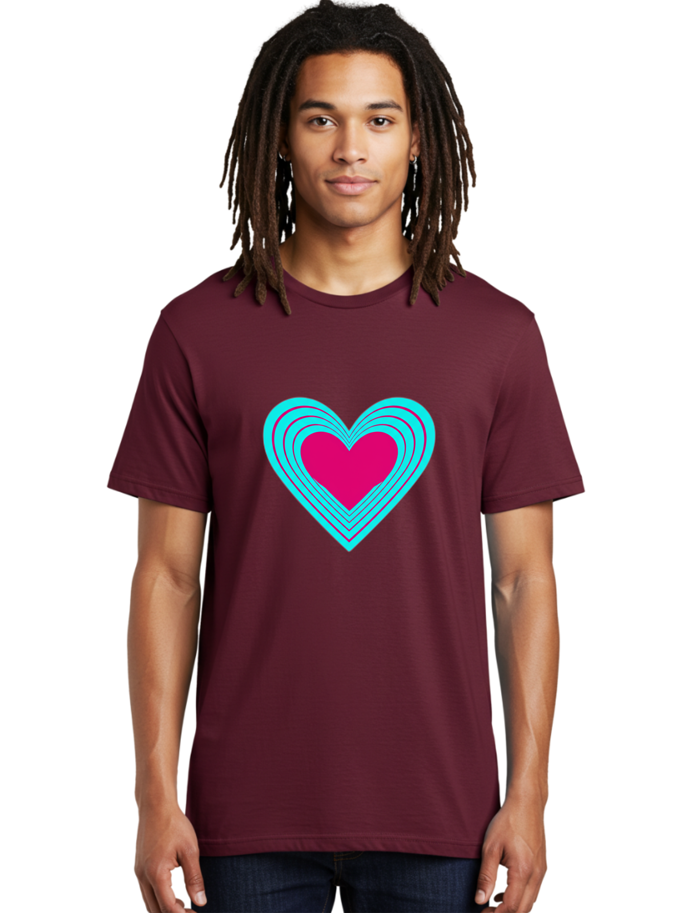 Layered-Heart Men'S Graphic Tee, 100% Cotton, Comfortable Casual Summer Wear, Machine Washable, Layered Heart, Pink And Blue Heart, Love Symbol, Valentine'S Day, Heart Shape, Digital Art, Graphic Design, Layered Effect Bae065 21