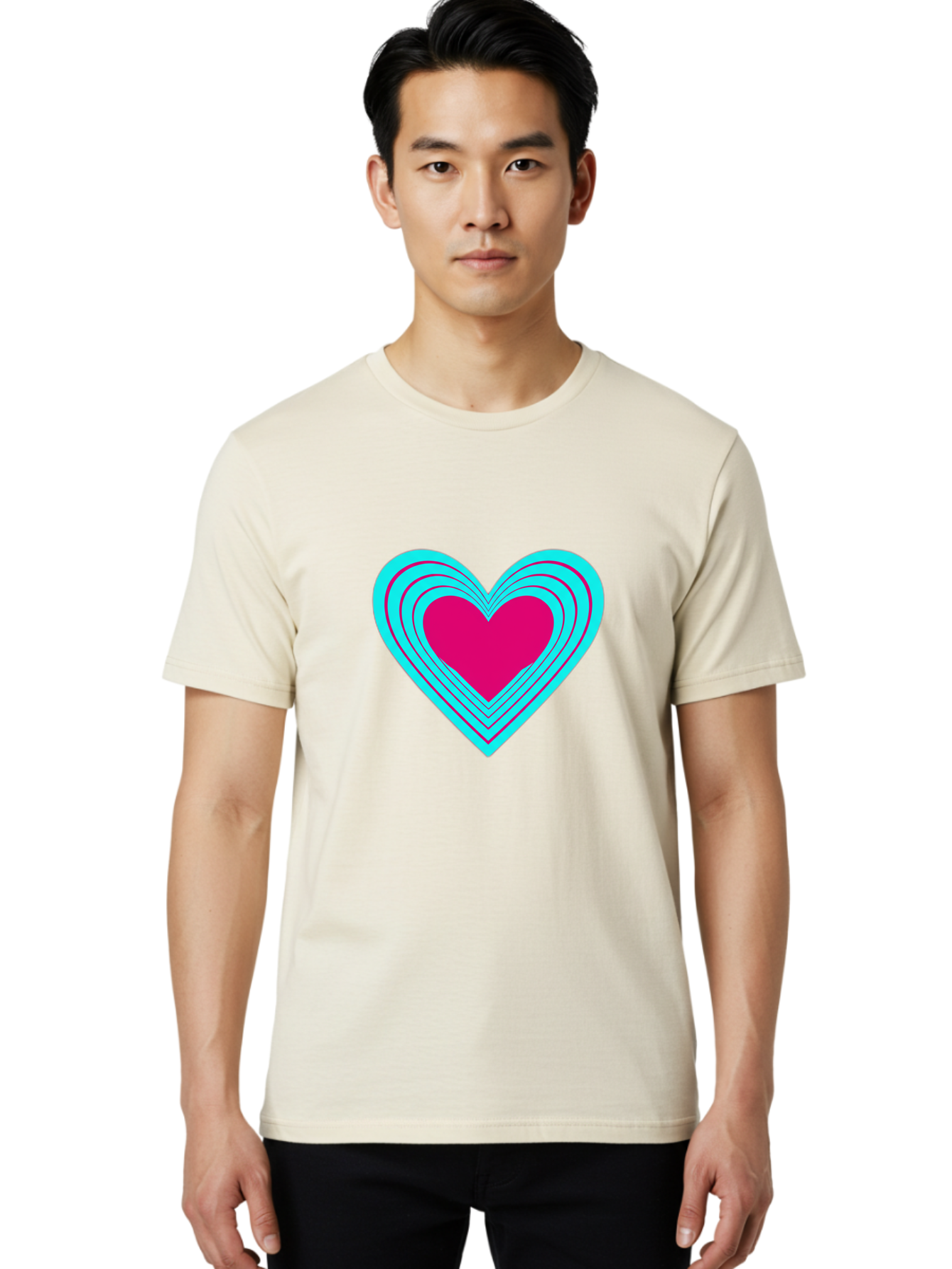 Layered-Heart Men'S Graphic Tee, 100% Cotton, Comfortable Casual Summer Wear, Machine Washable, Layered Heart, Pink And Blue Heart, Love Symbol, Valentine'S Day, Heart Shape, Digital Art, Graphic Design, Layered Effect Bae065 19