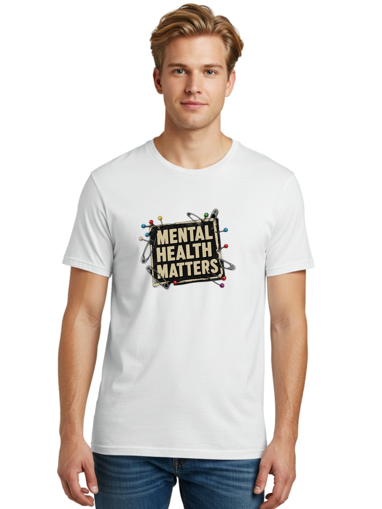 Mental-Health-Matters-2 Men'S Graphic Tee, 100% Cotton, Comfortable Casual Summer Wear, Machine Washable, Mental Health Awareness, Mental Health Matters, Mental Health Importance, Safety Pins, Emotional Support, Mental Wellness, Self Care, Bae067 29