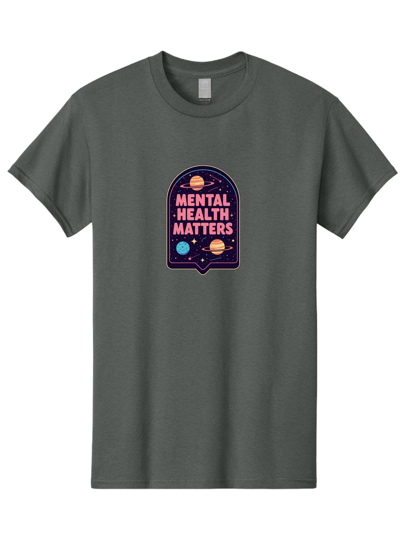 Mental-Health-Matters-4 Men'S Graphic Tee, 100% Cotton, Comfortable Casual Summer Wear, Machine Washable, Mental Health Awareness, Motivational Quote, Celestial Theme, Pink Text, Outer Space Design, Stars, Planets, Mental Wellness, Self Care, Bae069 11