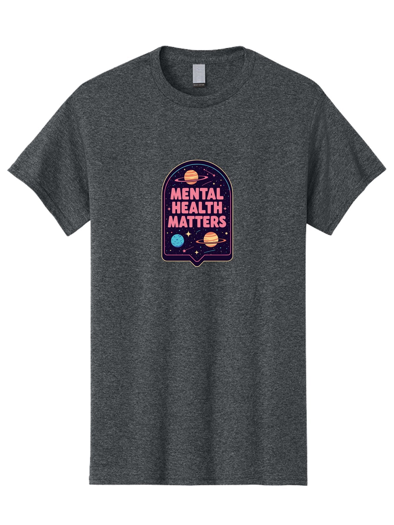 Mental-Health-Matters-4 Men'S Graphic Tee, 100% Cotton, Comfortable Casual Summer Wear, Machine Washable, Mental Health Awareness, Motivational Quote, Celestial Theme, Pink Text, Outer Space Design, Stars, Planets, Mental Wellness, Self Care, Bae069 6