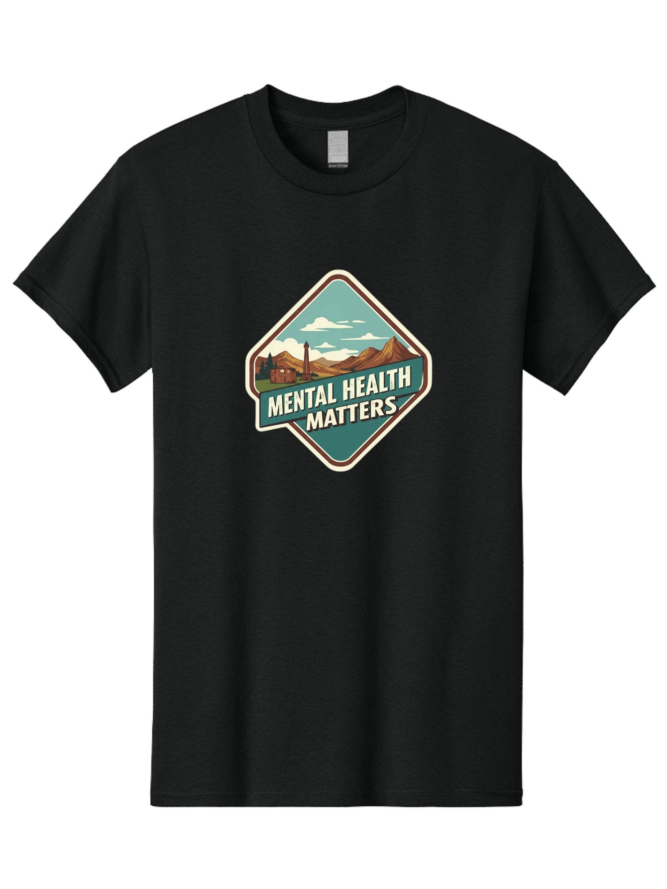 Mental-Health-Matters-5 Men'S Graphic Tee, 100% Cotton, Comfortable Casual Summer Wear, Machine Washable, Mental Health Awareness, Rural Landscape, Mountains, Cloudy Sky, Lighthouse, Mental Health Matters, Self-Care, Wellness, Mindfulness, Bae070 13