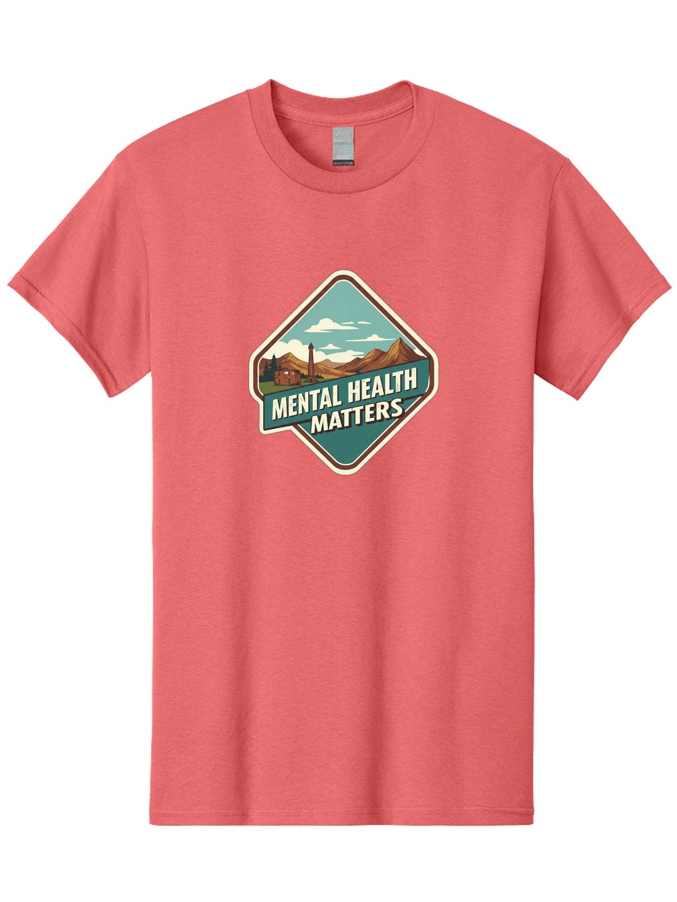 Mental-Health-Matters-5 Men'S Graphic Tee, 100% Cotton, Comfortable Casual Summer Wear, Machine Washable, Mental Health Awareness, Rural Landscape, Mountains, Cloudy Sky, Lighthouse, Mental Health Matters, Self-Care, Wellness, Mindfulness, Bae070