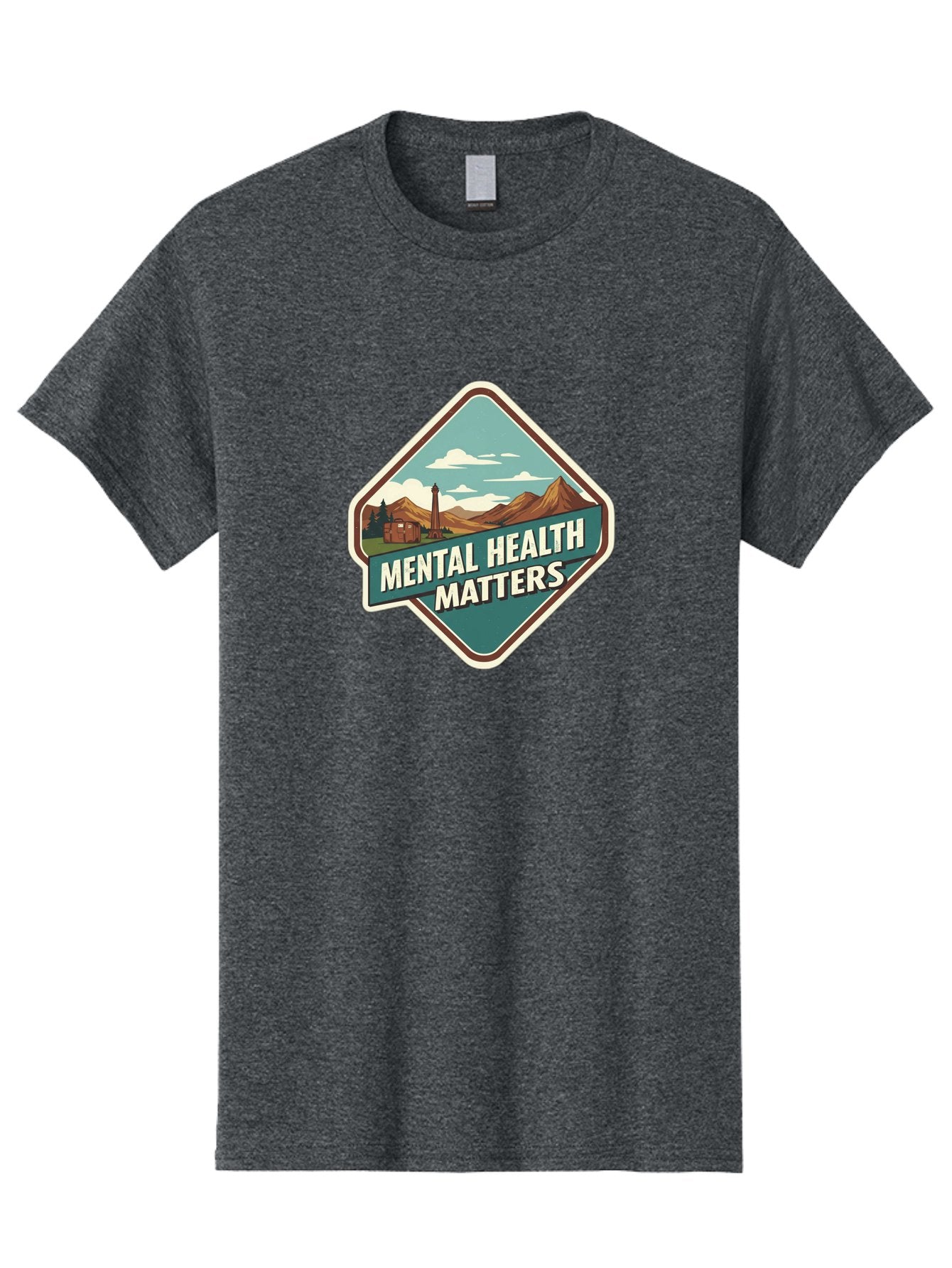 Mental-Health-Matters-5 Men'S Graphic Tee, 100% Cotton, Comfortable Casual Summer Wear, Machine Washable, Mental Health Awareness, Rural Landscape, Mountains, Cloudy Sky, Lighthouse, Mental Health Matters, Self-Care, Wellness, Mindfulness, Bae070 7
