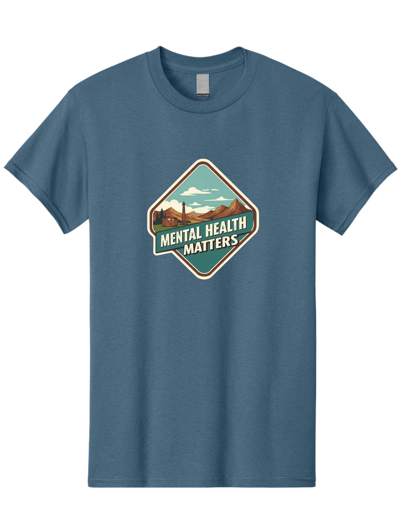 Mental-Health-Matters-5 Men'S Graphic Tee, 100% Cotton, Comfortable Casual Summer Wear, Machine Washable, Mental Health Awareness, Rural Landscape, Mountains, Cloudy Sky, Lighthouse, Mental Health Matters, Self-Care, Wellness, Mindfulness, Bae070 3