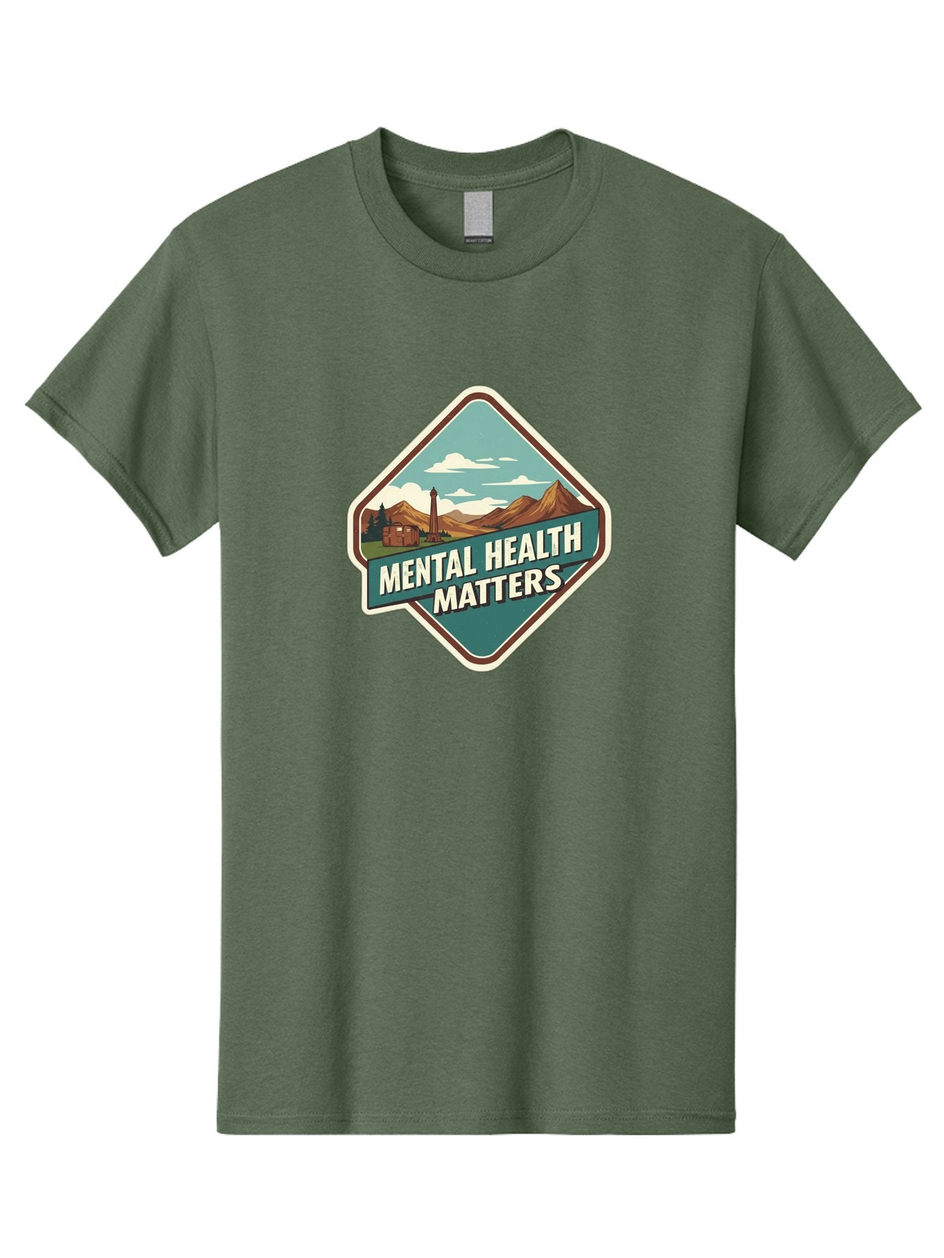 Mental-Health-Matters-5 Men'S Graphic Tee, 100% Cotton, Comfortable Casual Summer Wear, Machine Washable, Mental Health Awareness, Rural Landscape, Mountains, Cloudy Sky, Lighthouse, Mental Health Matters, Self-Care, Wellness, Mindfulness, Bae070 4