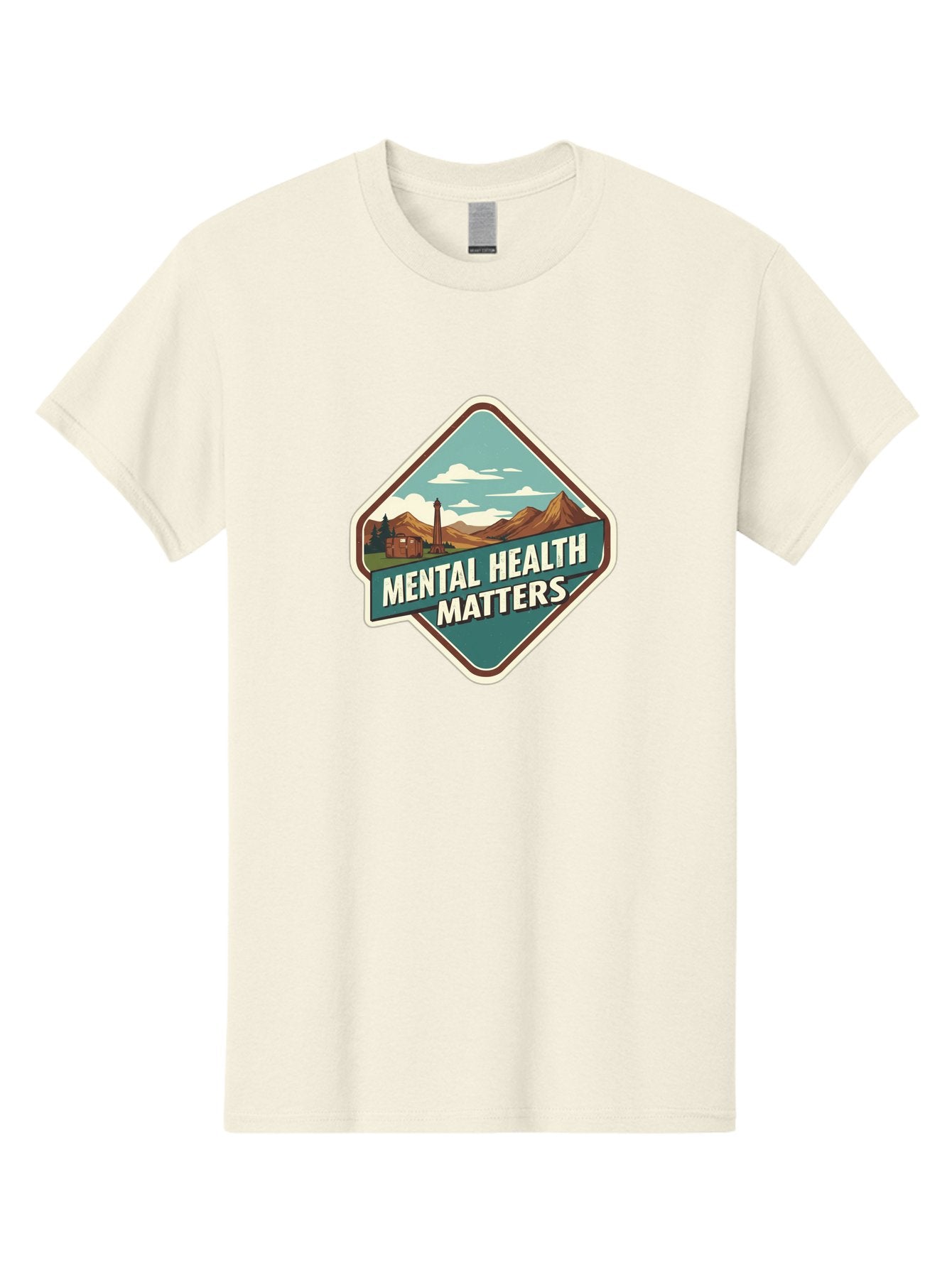 Mental-Health-Matters-5 Men'S Graphic Tee, 100% Cotton, Comfortable Casual Summer Wear, Machine Washable, Mental Health Awareness, Rural Landscape, Mountains, Cloudy Sky, Lighthouse, Mental Health Matters, Self-Care, Wellness, Mindfulness, Bae070 12