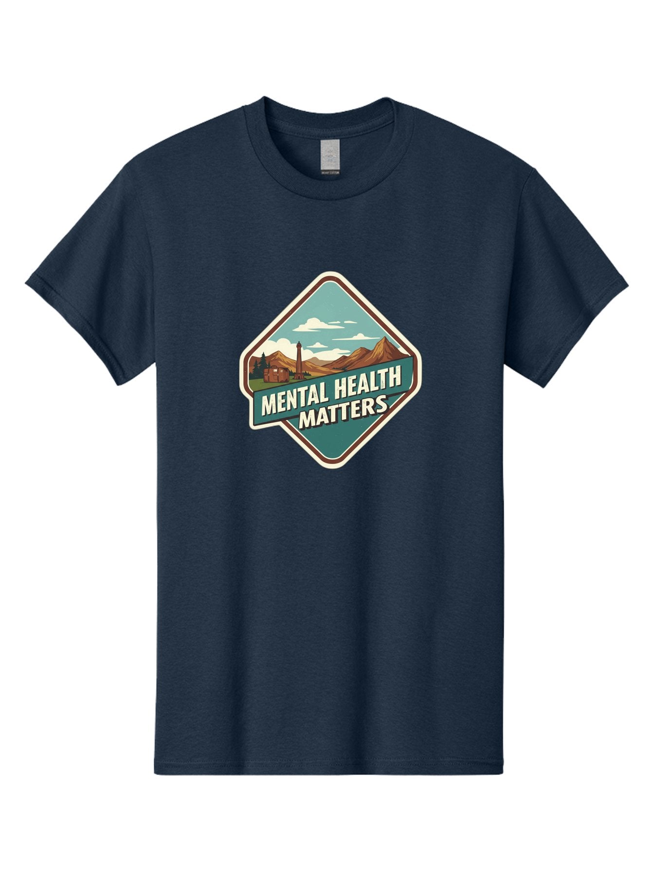 Mental-Health-Matters-5 Men'S Graphic Tee, 100% Cotton, Comfortable Casual Summer Wear, Machine Washable, Mental Health Awareness, Rural Landscape, Mountains, Cloudy Sky, Lighthouse, Mental Health Matters, Self-Care, Wellness, Mindfulness, Bae070 14