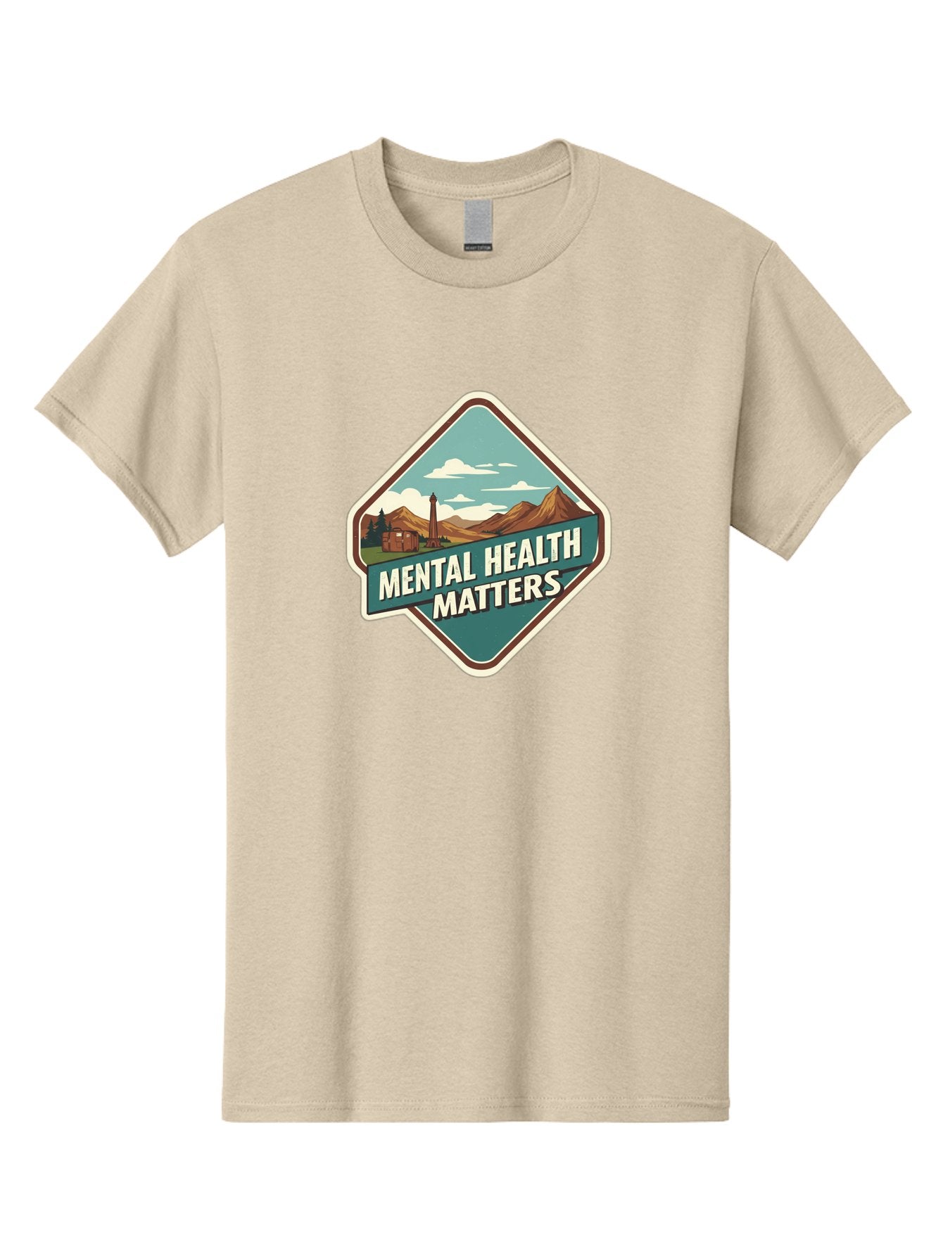 Mental-Health-Matters-5 Men'S Graphic Tee, 100% Cotton, Comfortable Casual Summer Wear, Machine Washable, Mental Health Awareness, Rural Landscape, Mountains, Cloudy Sky, Lighthouse, Mental Health Matters, Self-Care, Wellness, Mindfulness, Bae070 8