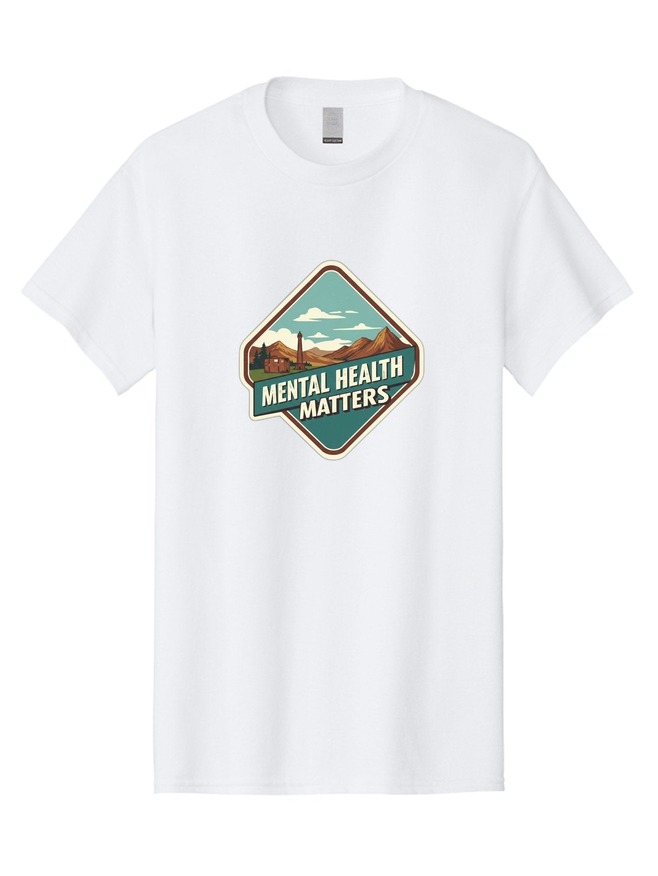 Mental-Health-Matters-5 Men'S Graphic Tee, 100% Cotton, Comfortable Casual Summer Wear, Machine Washable, Mental Health Awareness, Rural Landscape, Mountains, Cloudy Sky, Lighthouse, Mental Health Matters, Self-Care, Wellness, Mindfulness, Bae070 6