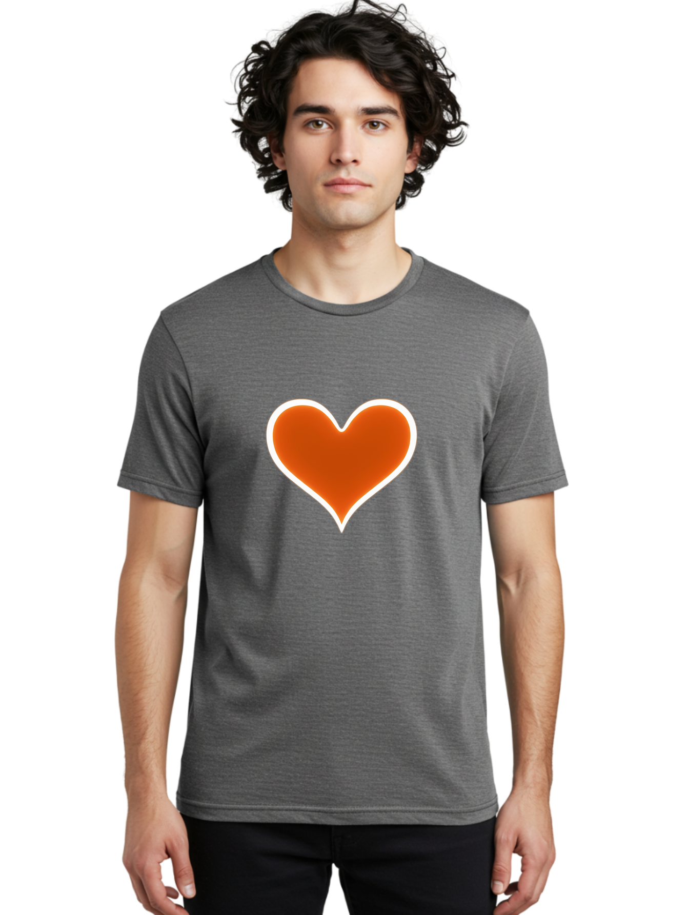 Orange-Heart Men'S Graphic Tee, 100% Cotton, Comfortable Casual Summer Wear, Machine Washable, Orange Heart Symbol, Love Icon, Heart Shape, White Outline, Love Sign, Heart Illustration, Orange Color, Heart Graphic Bae073 23