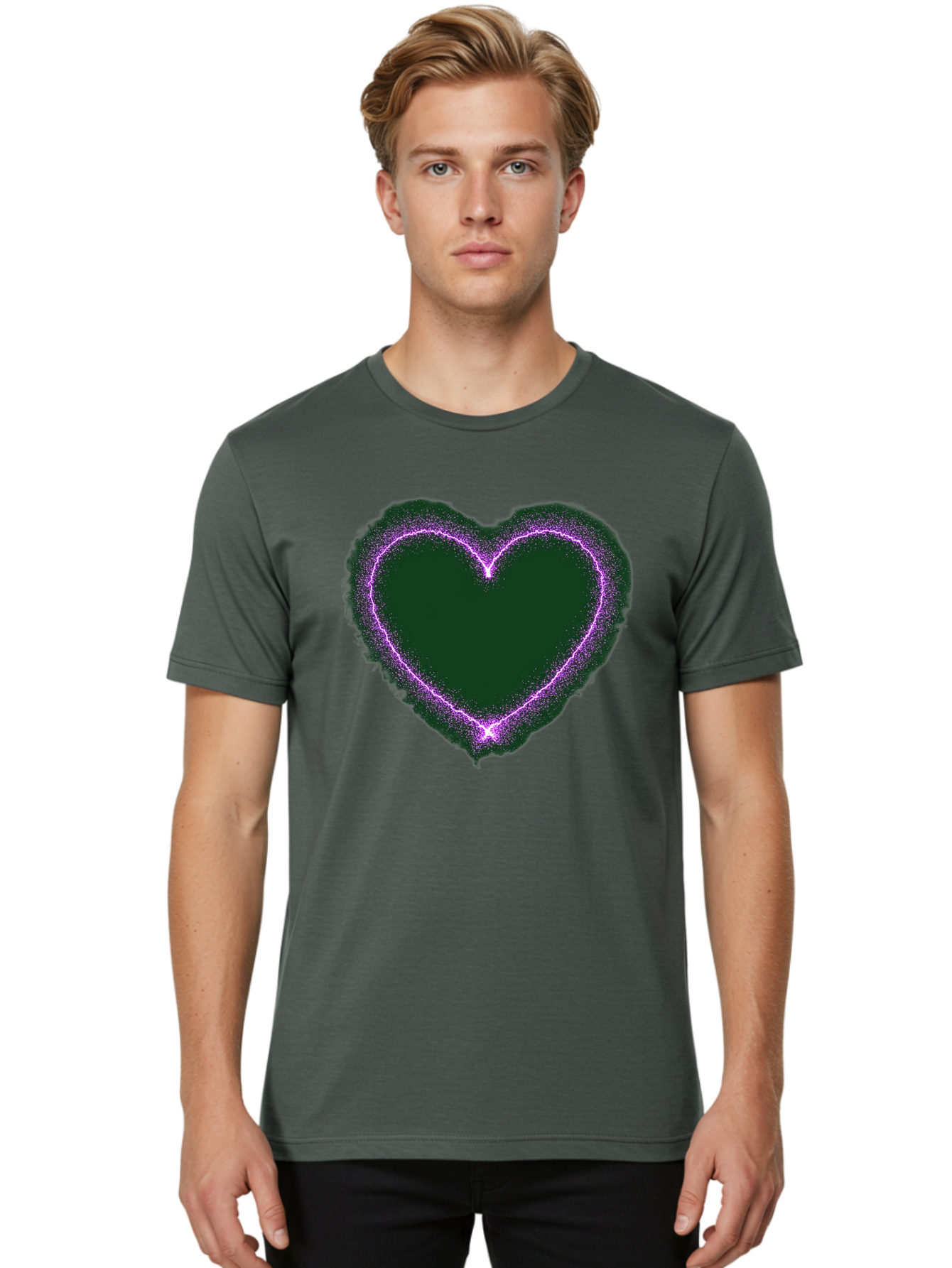 Purple-Heart-1 Men'S Graphic Tee, 100% Cotton, Comfortable Casual Summer Wear, Machine Washable, Purple Heart Shape, Neon Light, Glowing Heart, Love Symbol, Romantic Gesture, Vibrant Purple, Heart Outline, Sparkles, Festive Design, Bae074 23
