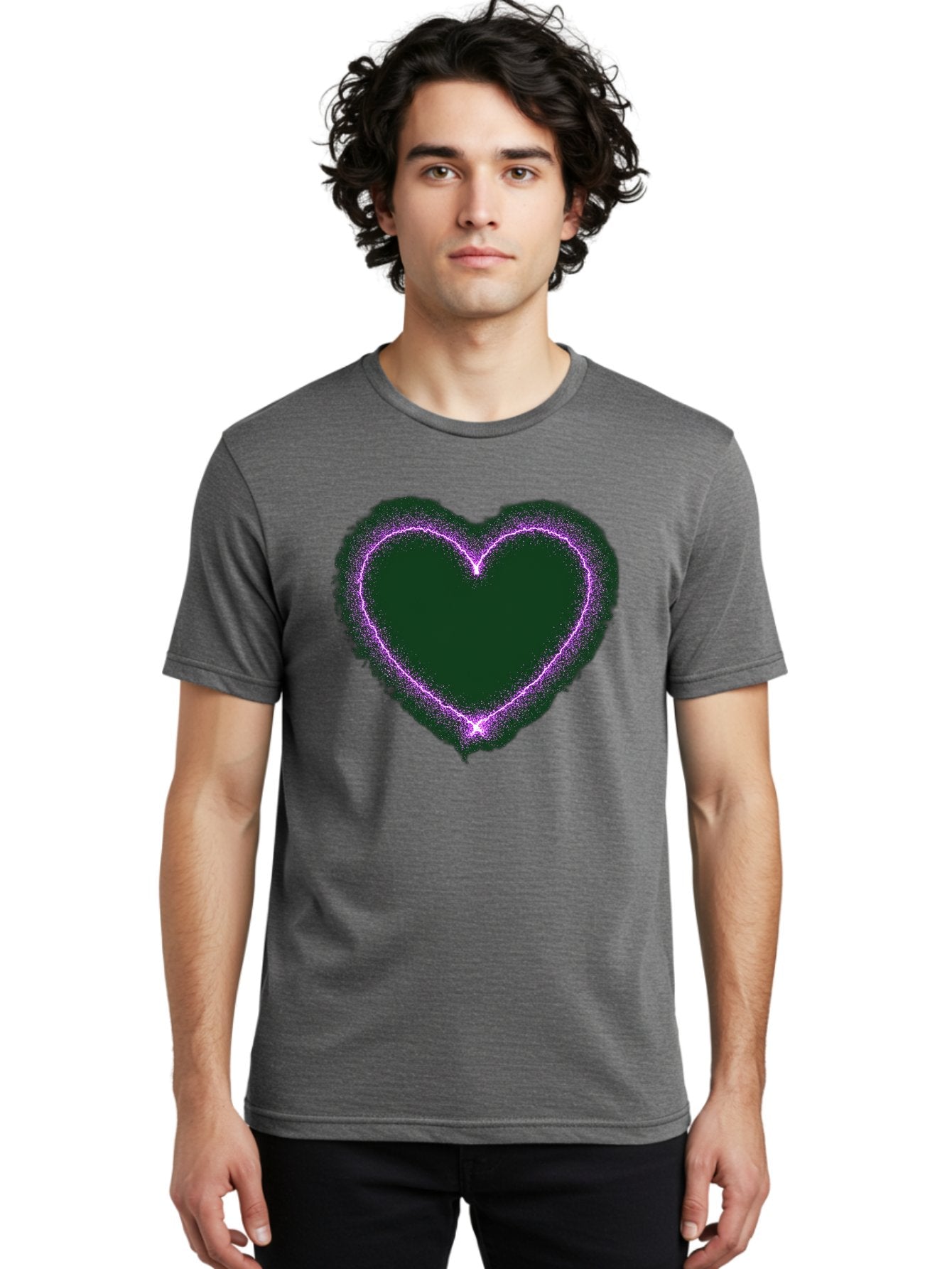 Purple-Heart-1 Men'S Graphic Tee, 100% Cotton, Comfortable Casual Summer Wear, Machine Washable, Purple Heart Shape, Neon Light, Glowing Heart, Love Symbol, Romantic Gesture, Vibrant Purple, Heart Outline, Sparkles, Festive Design, Bae074 17