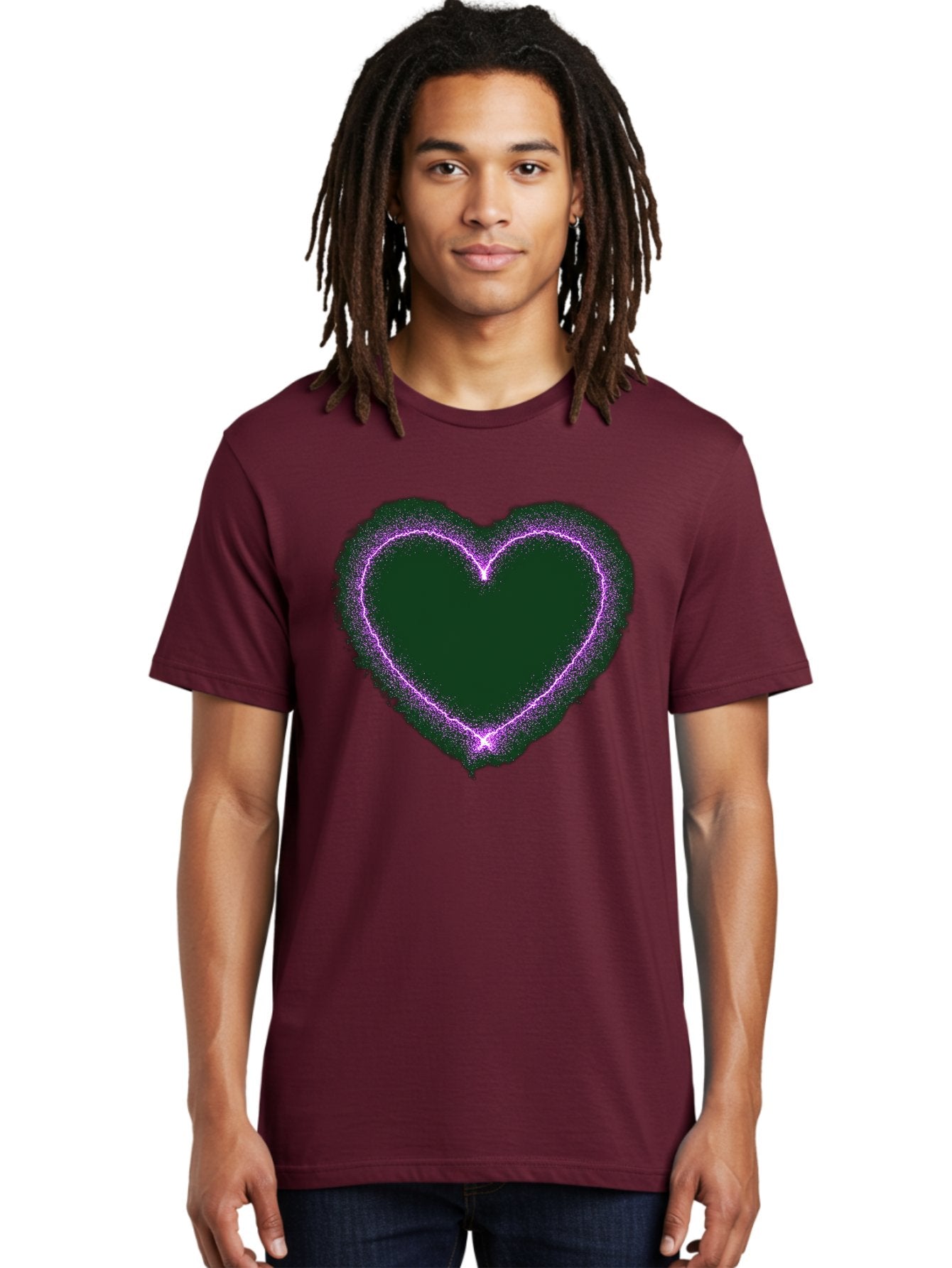 Purple-Heart-1 Men'S Graphic Tee, 100% Cotton, Comfortable Casual Summer Wear, Machine Washable, Purple Heart Shape, Neon Light, Glowing Heart, Love Symbol, Romantic Gesture, Vibrant Purple, Heart Outline, Sparkles, Festive Design, Bae074 27