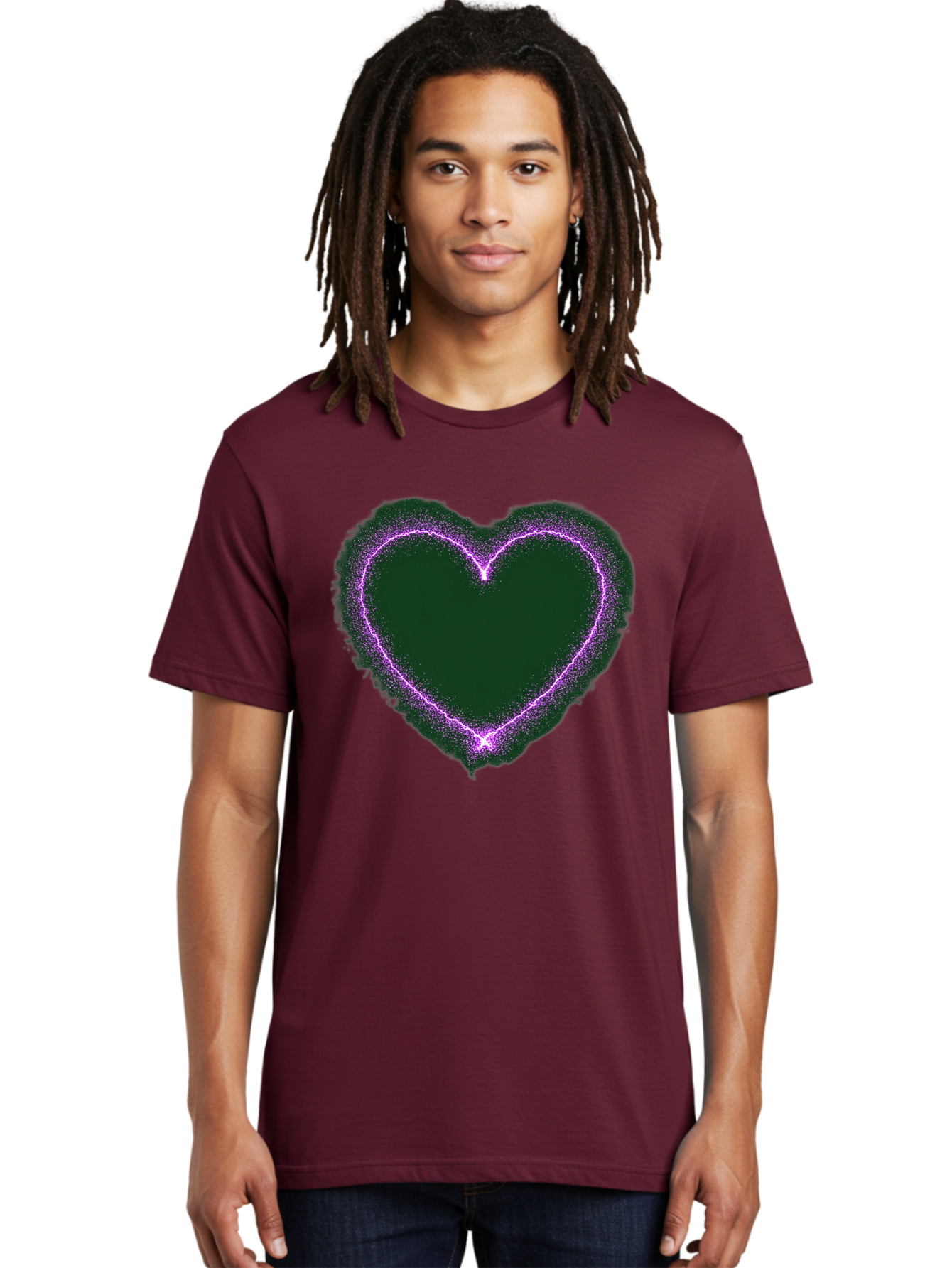Purple-Heart-1 Men'S Graphic Tee, 100% Cotton, Comfortable Casual Summer Wear, Machine Washable, Purple Heart Shape, Neon Light, Glowing Heart, Love Symbol, Romantic Gesture, Vibrant Purple, Heart Outline, Sparkles, Festive Design, Bae074 19