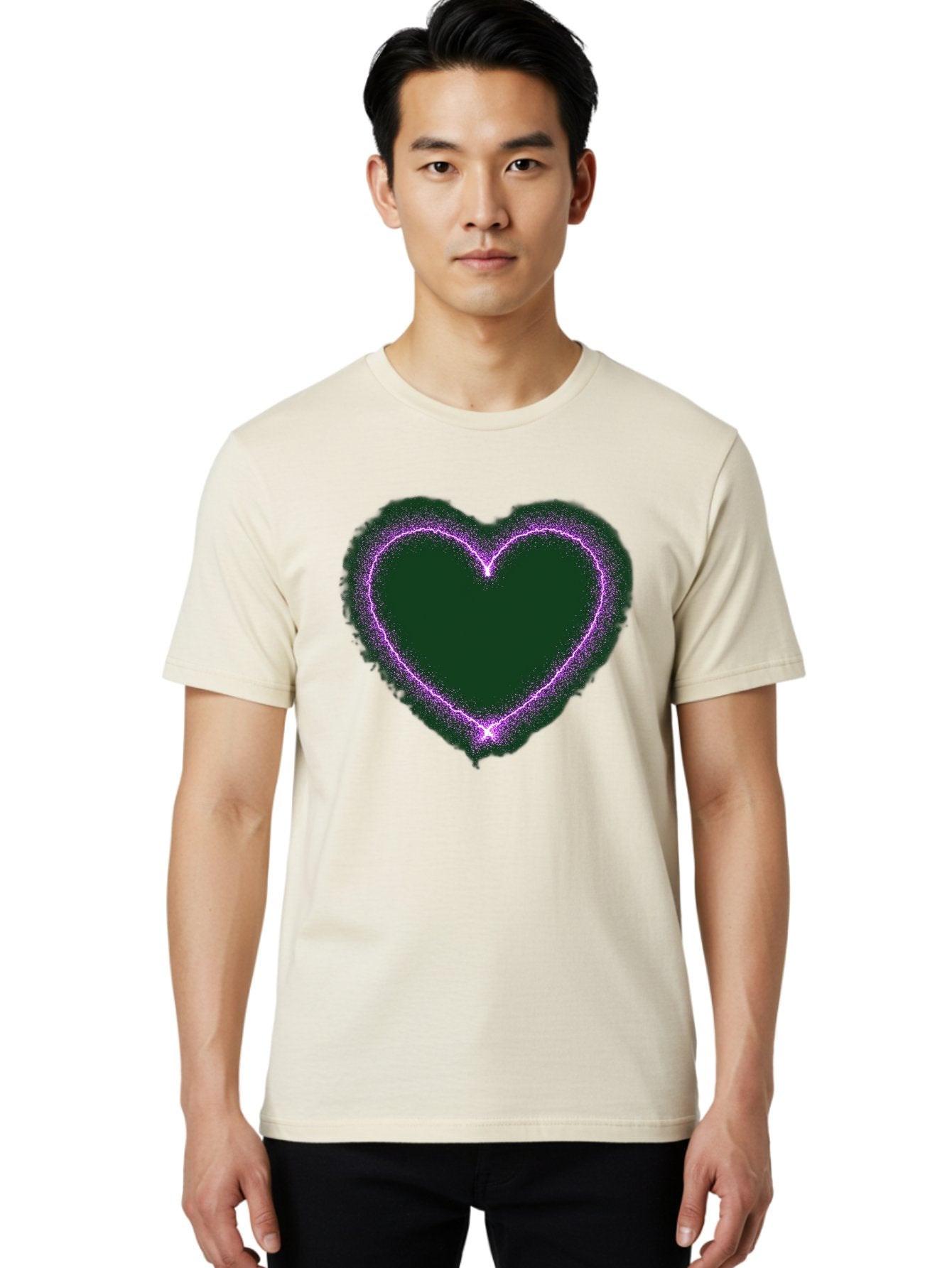 Purple-Heart-1 Men'S Graphic Tee, 100% Cotton, Comfortable Casual Summer Wear, Machine Washable, Purple Heart Shape, Neon Light, Glowing Heart, Love Symbol, Romantic Gesture, Vibrant Purple, Heart Outline, Sparkles, Festive Design, Bae074 26