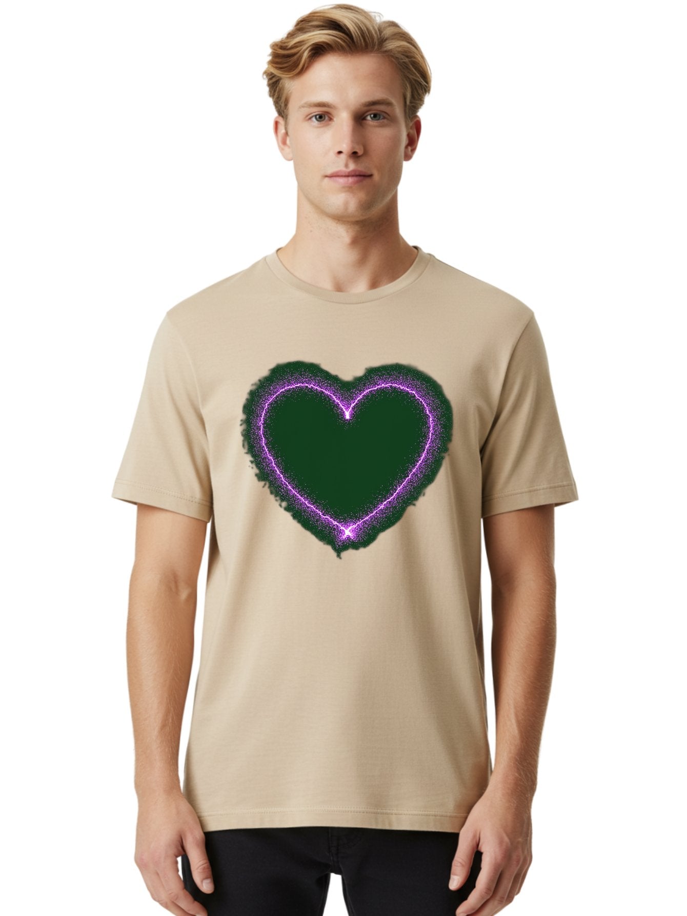 Purple-Heart-1 Men'S Graphic Tee, 100% Cotton, Comfortable Casual Summer Wear, Machine Washable, Purple Heart Shape, Neon Light, Glowing Heart, Love Symbol, Romantic Gesture, Vibrant Purple, Heart Outline, Sparkles, Festive Design, Bae074 20